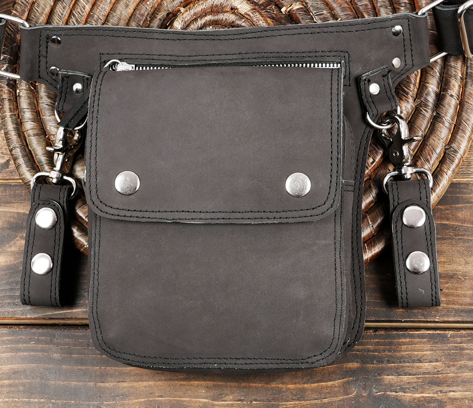 Black Leather Waist  Belt  Handmade Utility Belt (LT/NS/WB/6019)