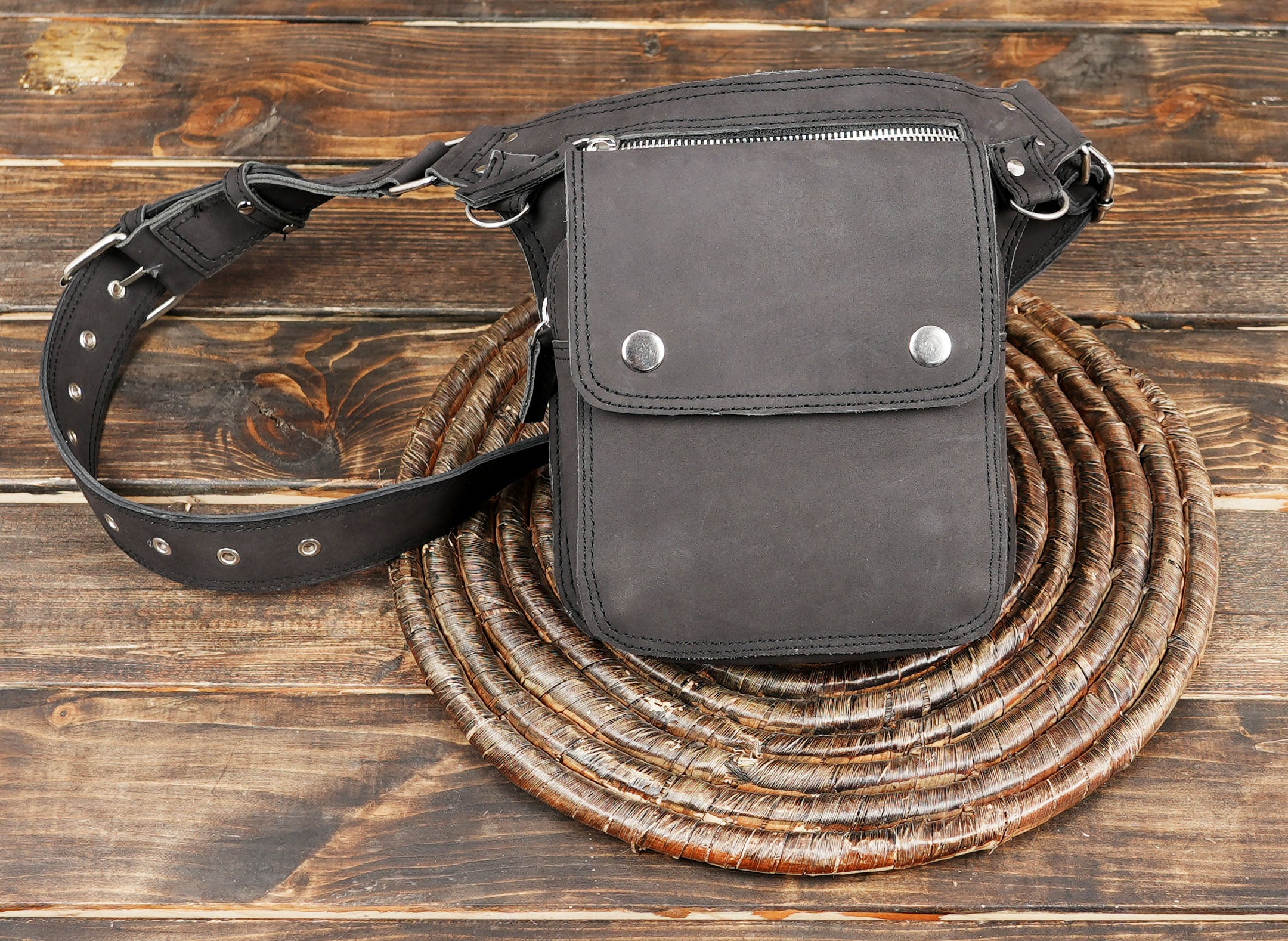 Black Leather Waist  Belt  Handmade Utility Belt (LT/NS/WB/6019)