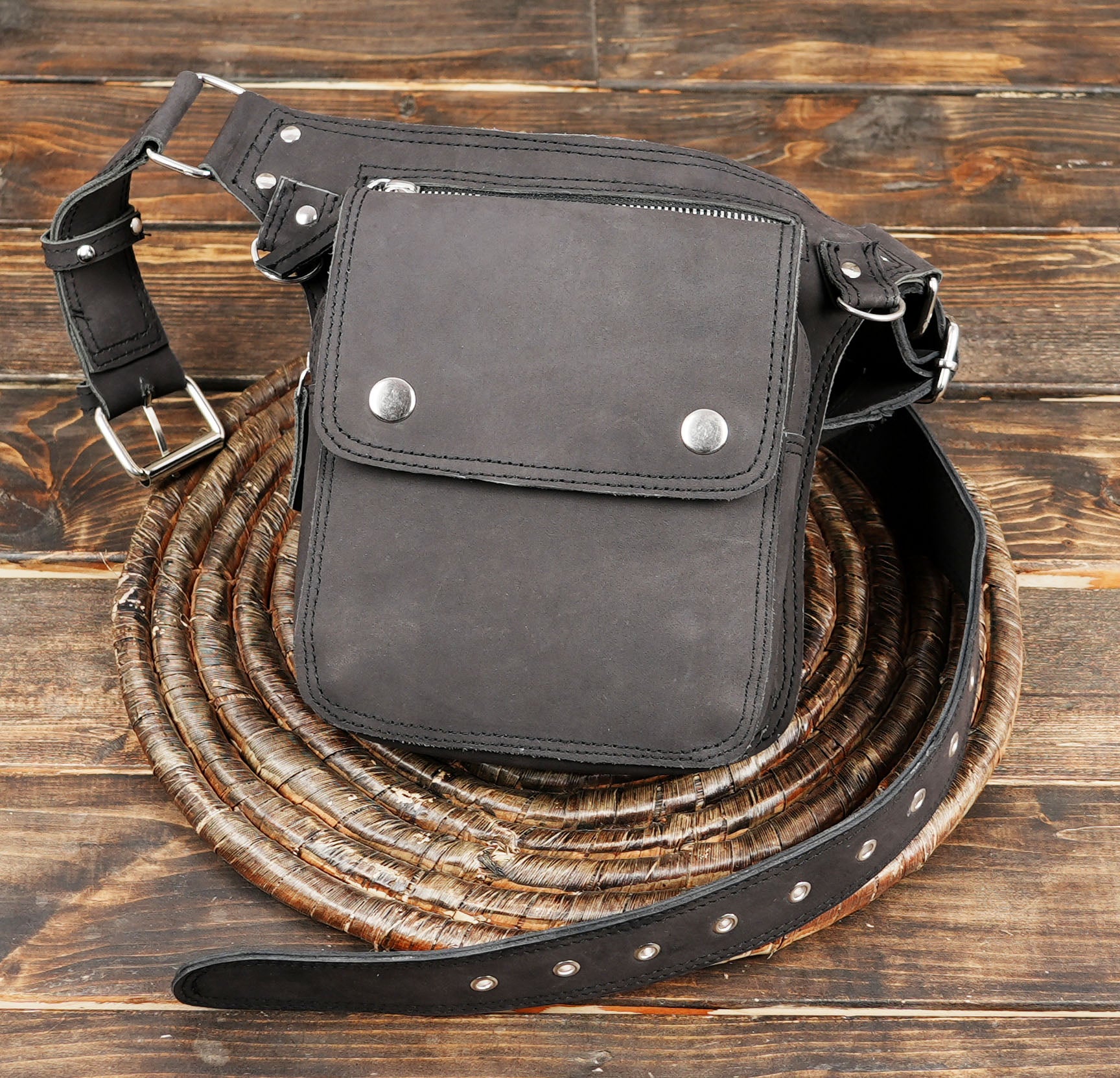 Black Leather Waist  Belt  Handmade Utility Belt (LT/NS/WB/6019)