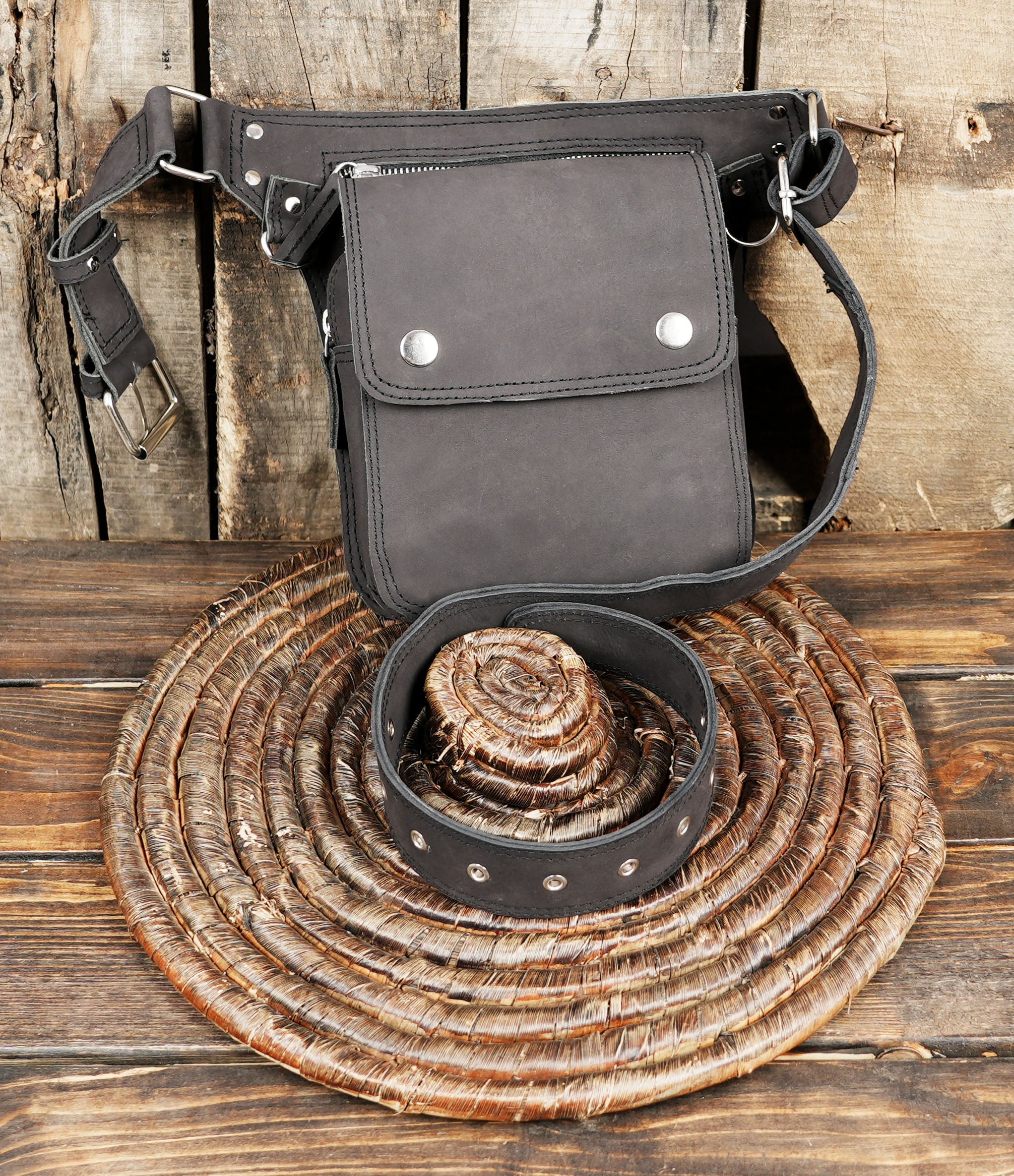 Black Leather Waist  Belt  Handmade Utility Belt (LT/NS/WB/6019)