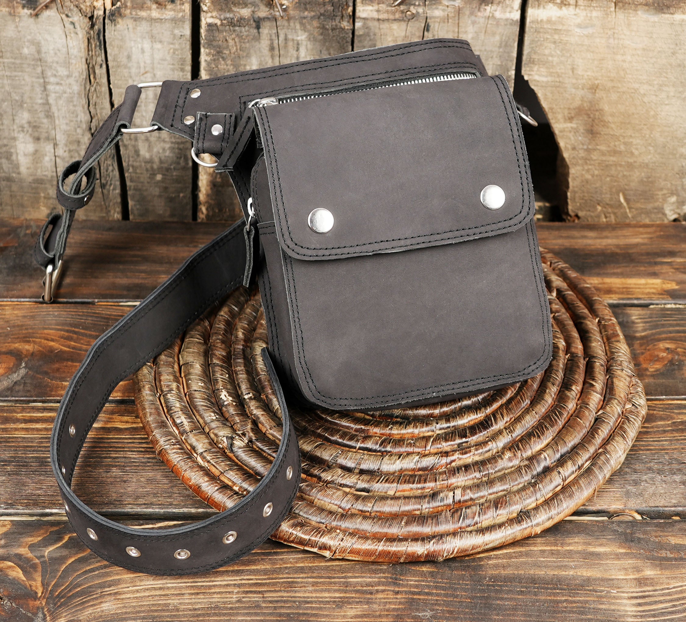 Black Leather Waist  Belt  Handmade Utility Belt (LT/NS/WB/6019)