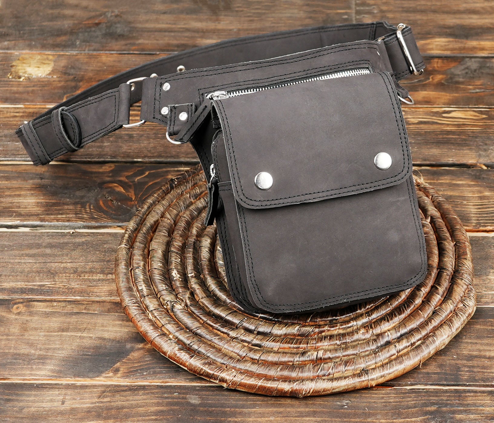 Black Leather Waist  Belt  Handmade Utility Belt (LT/NS/WB/6019)