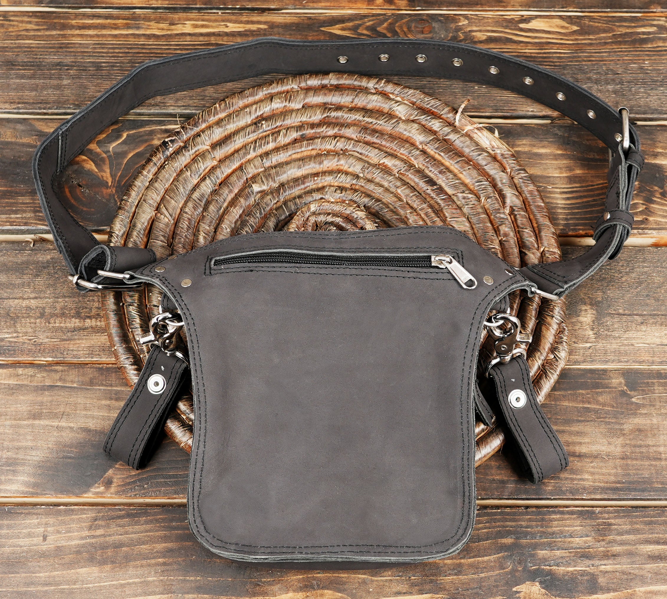 Black Leather Waist  Belt  Handmade Utility Belt (LT/NS/WB/6019)