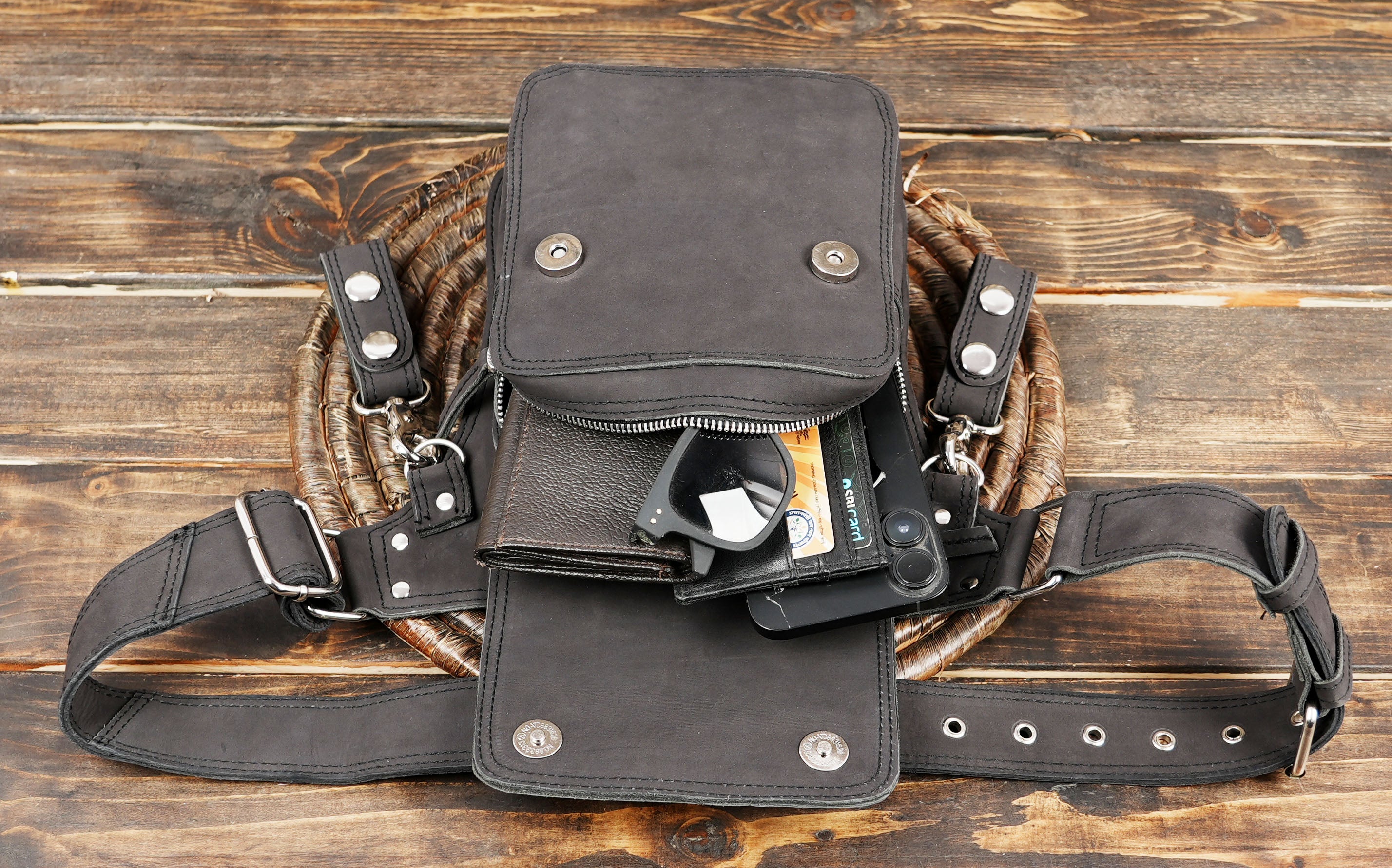 Black Leather Waist  Belt  Handmade Utility Belt (LT/NS/WB/6019)