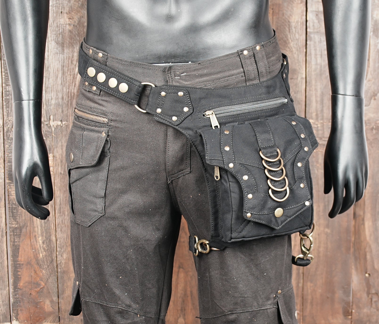 Gothic cotton hip pouch with riveted flap
