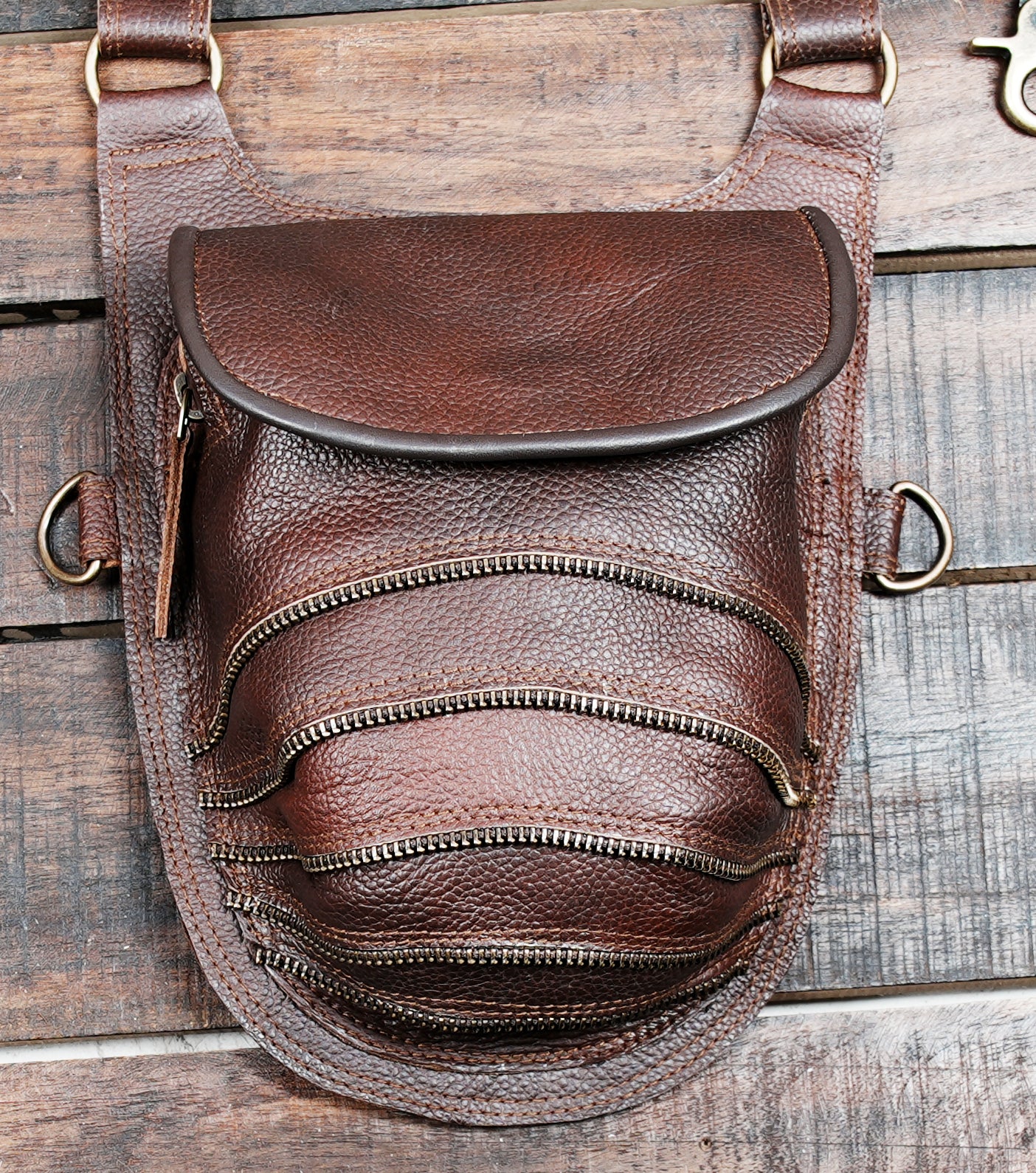 Buy Leather Holster Bag, Phone Holster Vest, Chest Holsters, Festival Harness Bag Online in India with zipper design on front of bag 