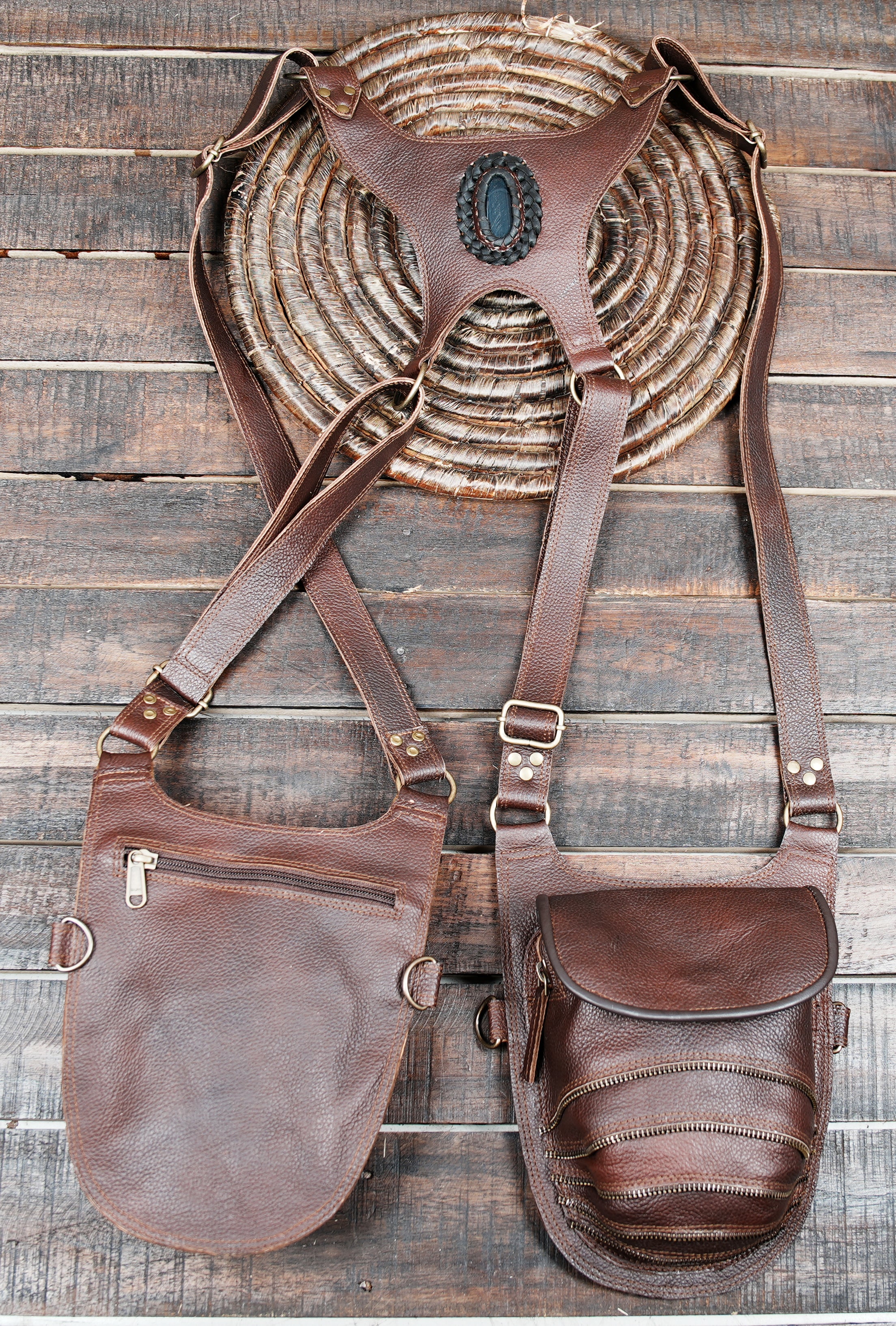 Handmade Leather Holster Bags, Vintage Hidden Belts, Mens & Women Pockets  with zipper