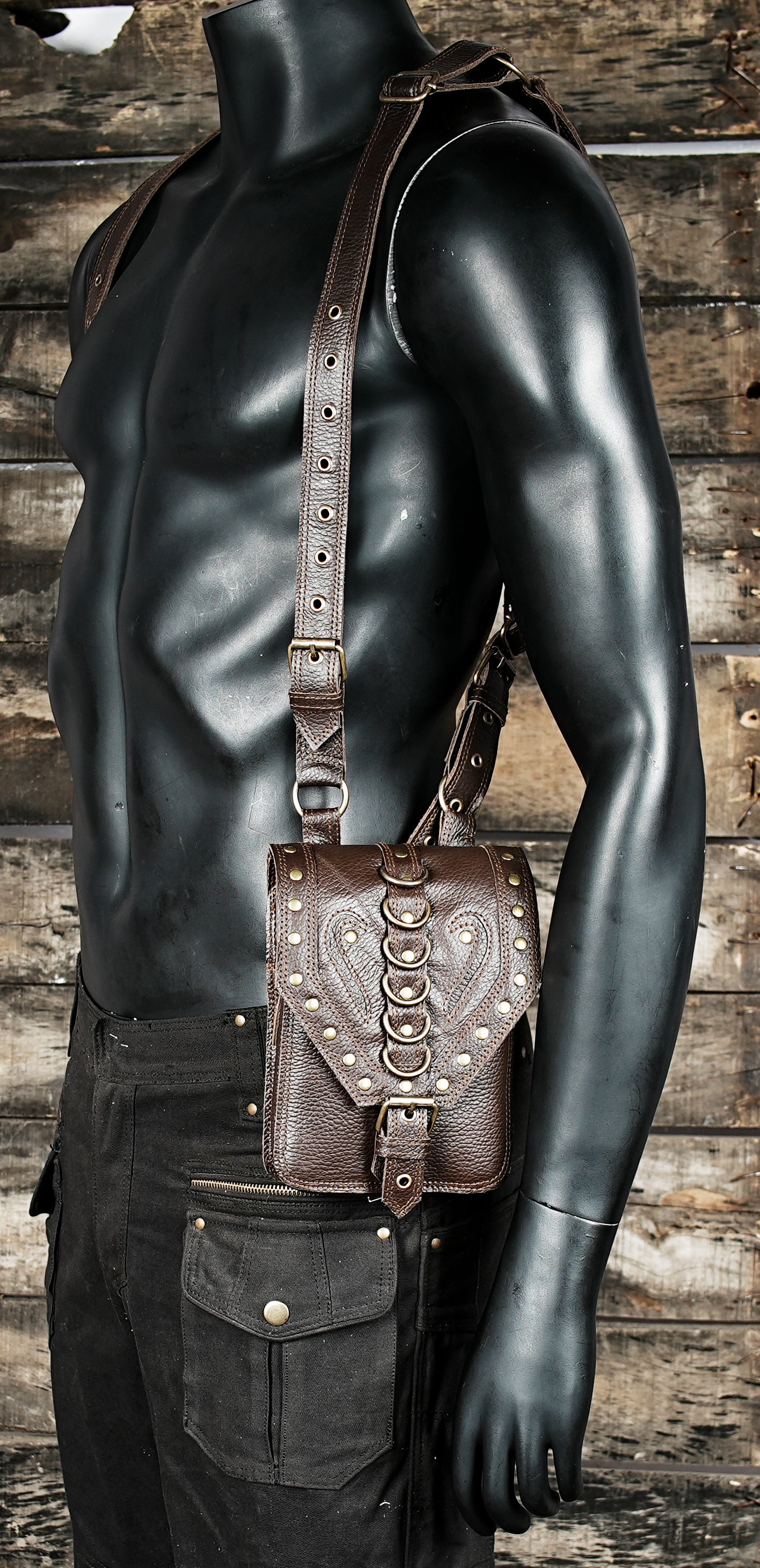 Buy Brown Leather Holster Bag, Real Leather Shoulder Bag, Leather Festival Bag, Chest Bag and handfree bag