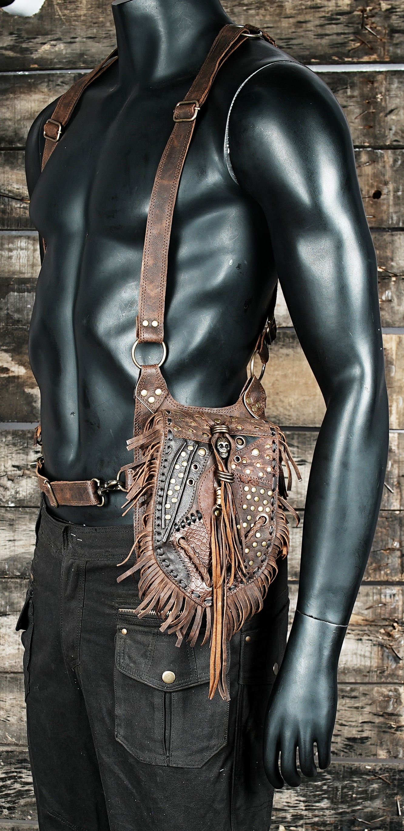 Handmade Leather Holster Bag, Brown Leather Shoulder Bag, Leather Festival Bag, Travel bag, Leather Men Harness Bag, with best design and creativity 