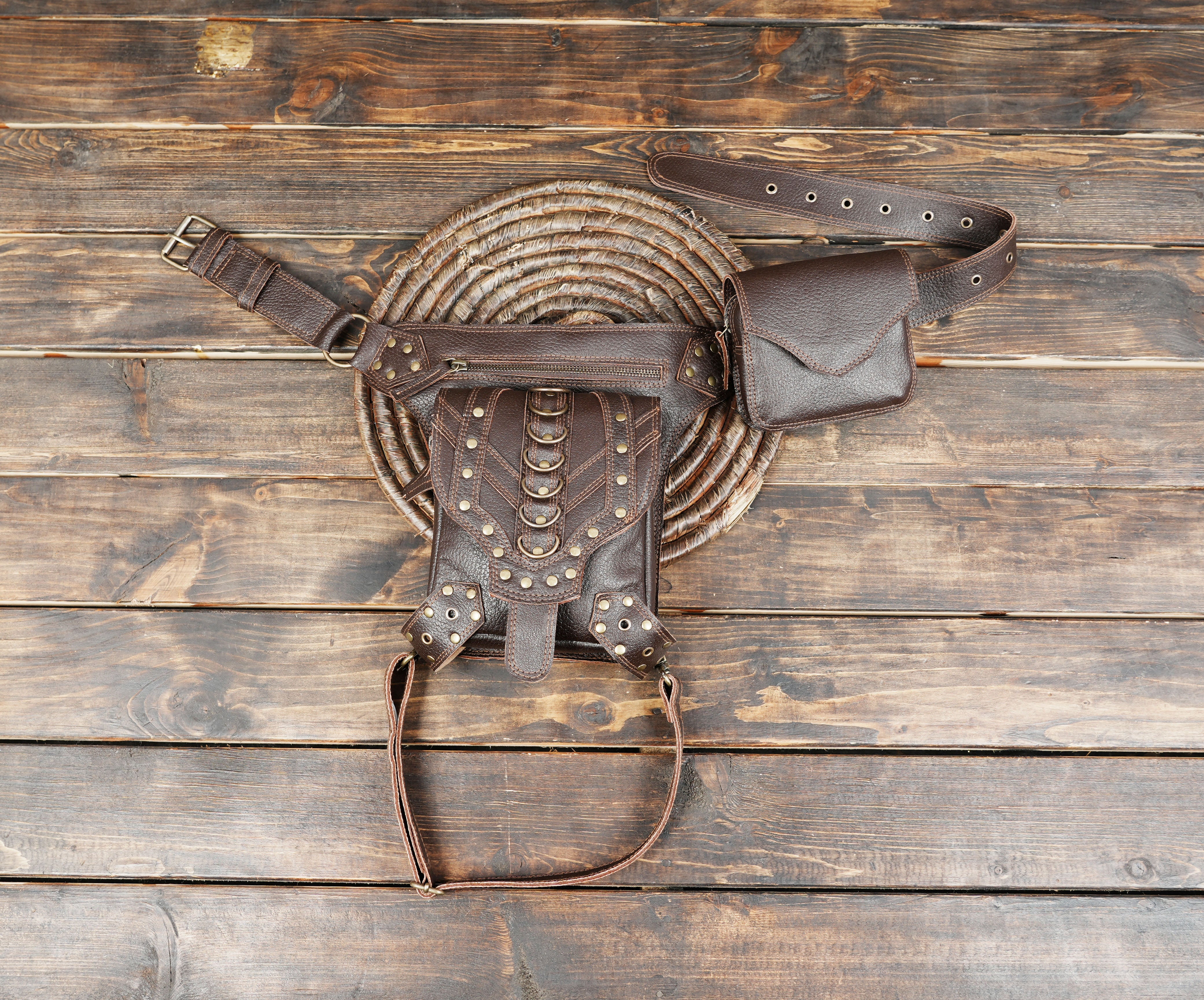 Handmade Leather Thigh Bag  Adjustable Festival Utility Belt (LT-AB-WBTS-6002)