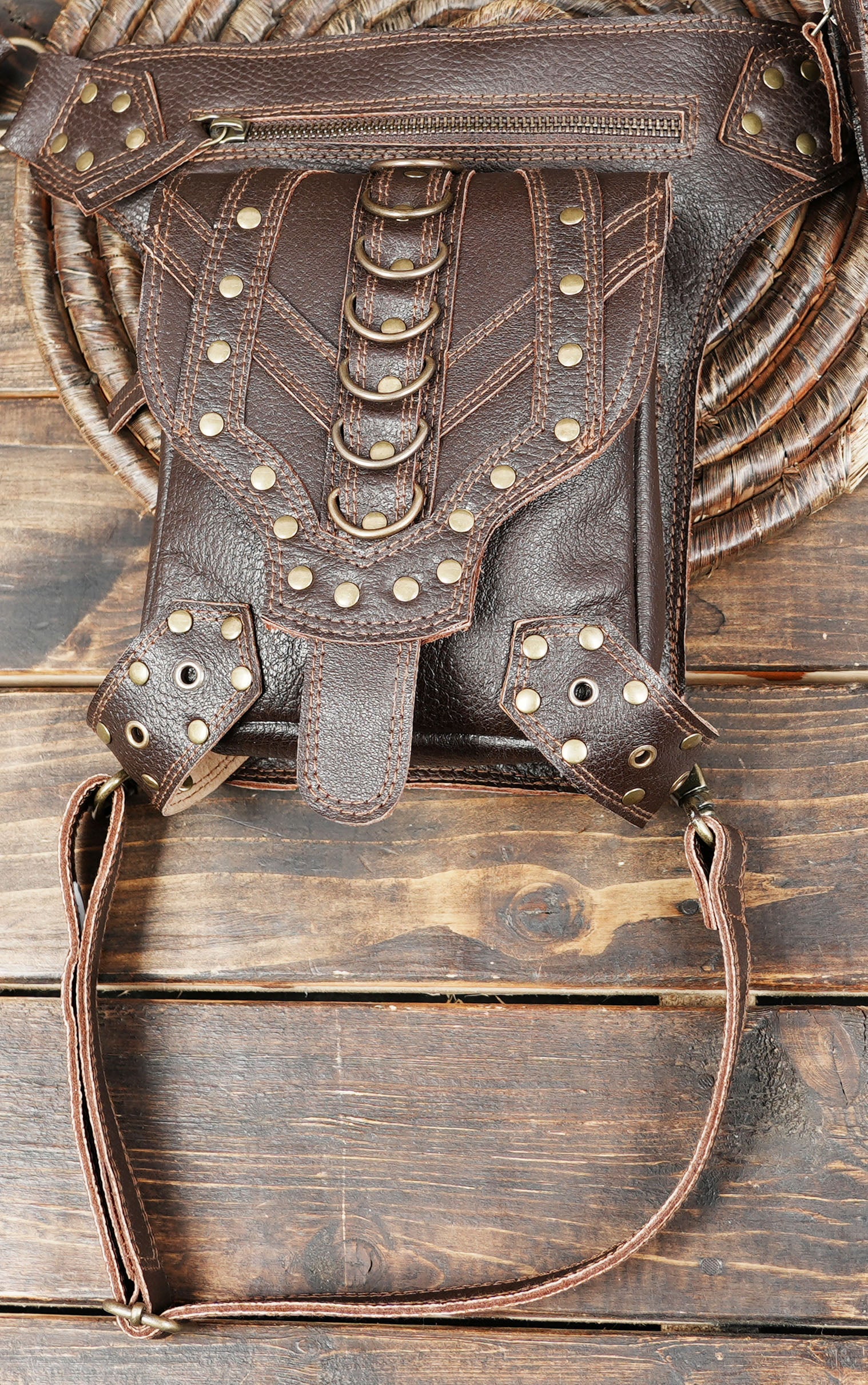 Handmade Leather Thigh Bag  Adjustable Festival Utility Belt (LT-AB-WBTS-6002)