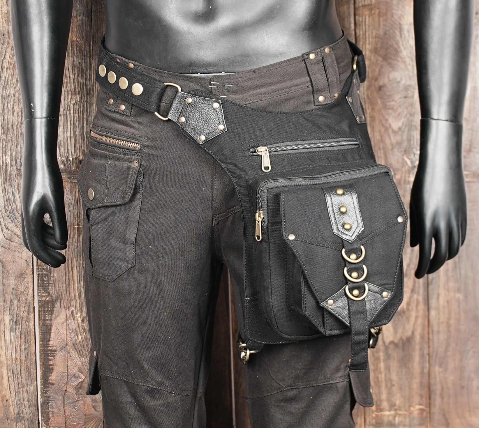 Stylish black cotton waist and thigh utility bag