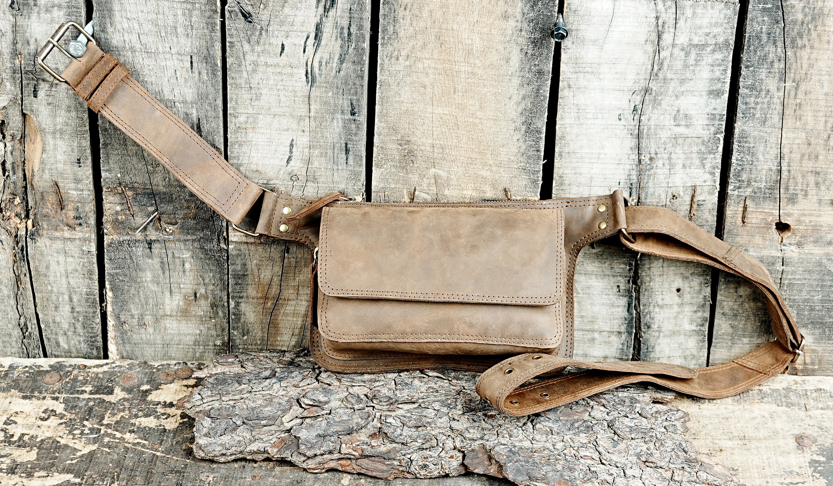 Handmade Leather Waist Bag With Adjustable Belt, Festival Utility Bag and Fanny Pack, Leather Hip Bag with metal lock 