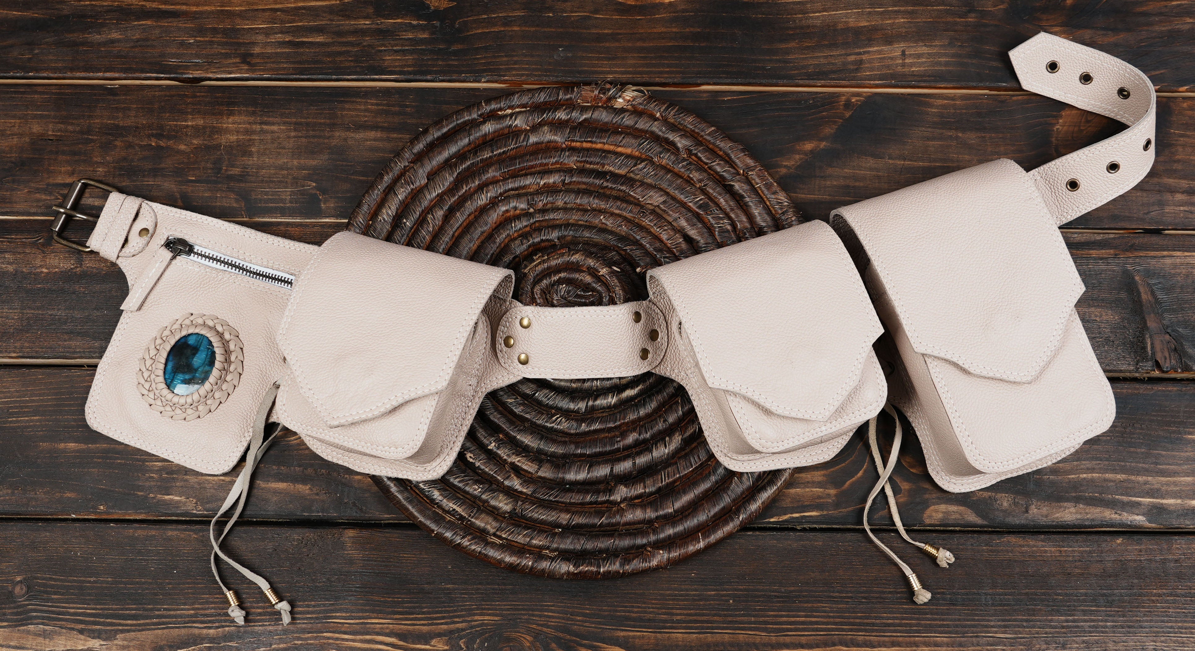 labradorite stone leather bag