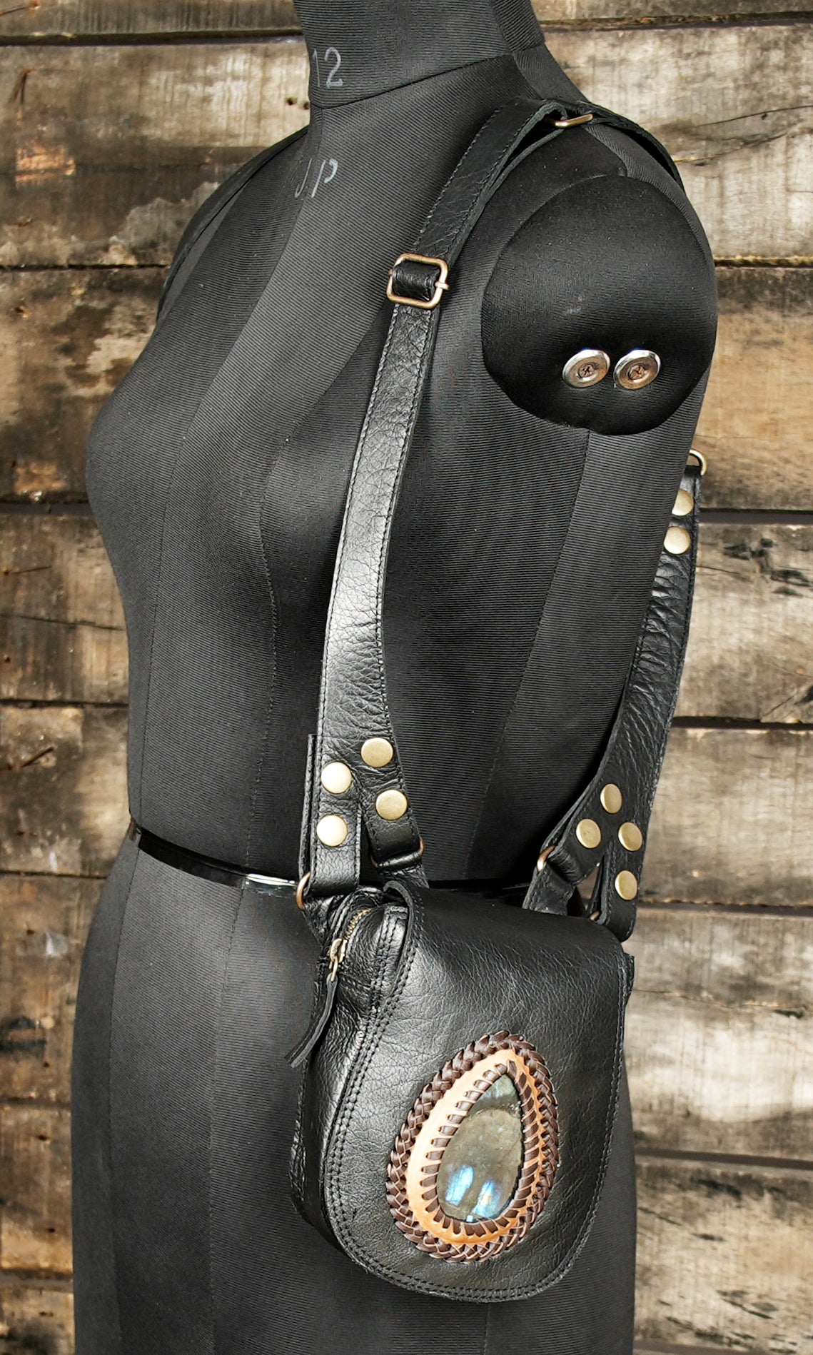 Leather holster bag, gems stone, Genuine Leather Hip Bag, Leather Bum Bag, Leather Belt Bag, Leather Pocket Belt with magnet button 