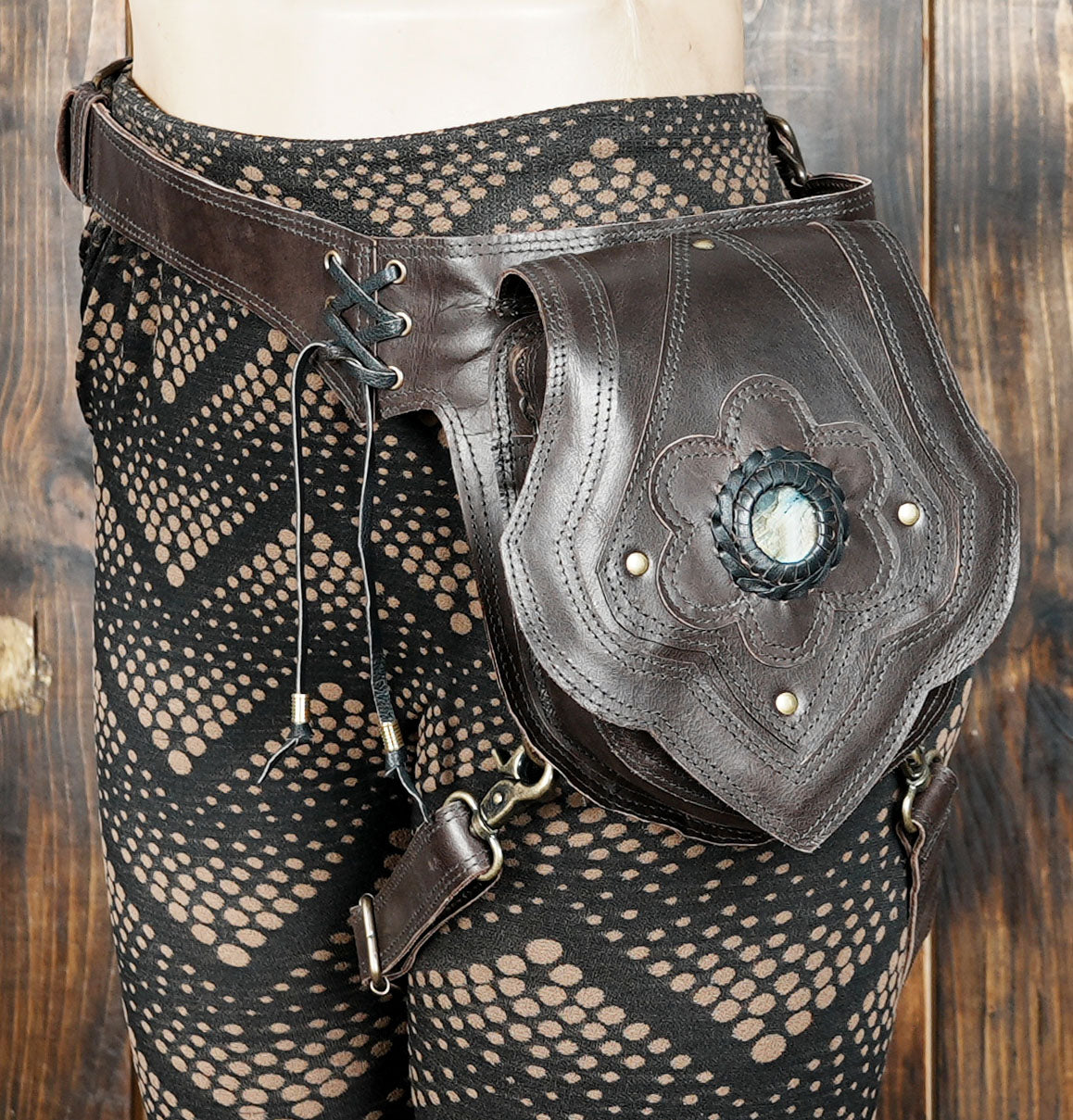 Handmade Leather Belt Bag: Gemstone Fanny Pack, Boho Festival Style