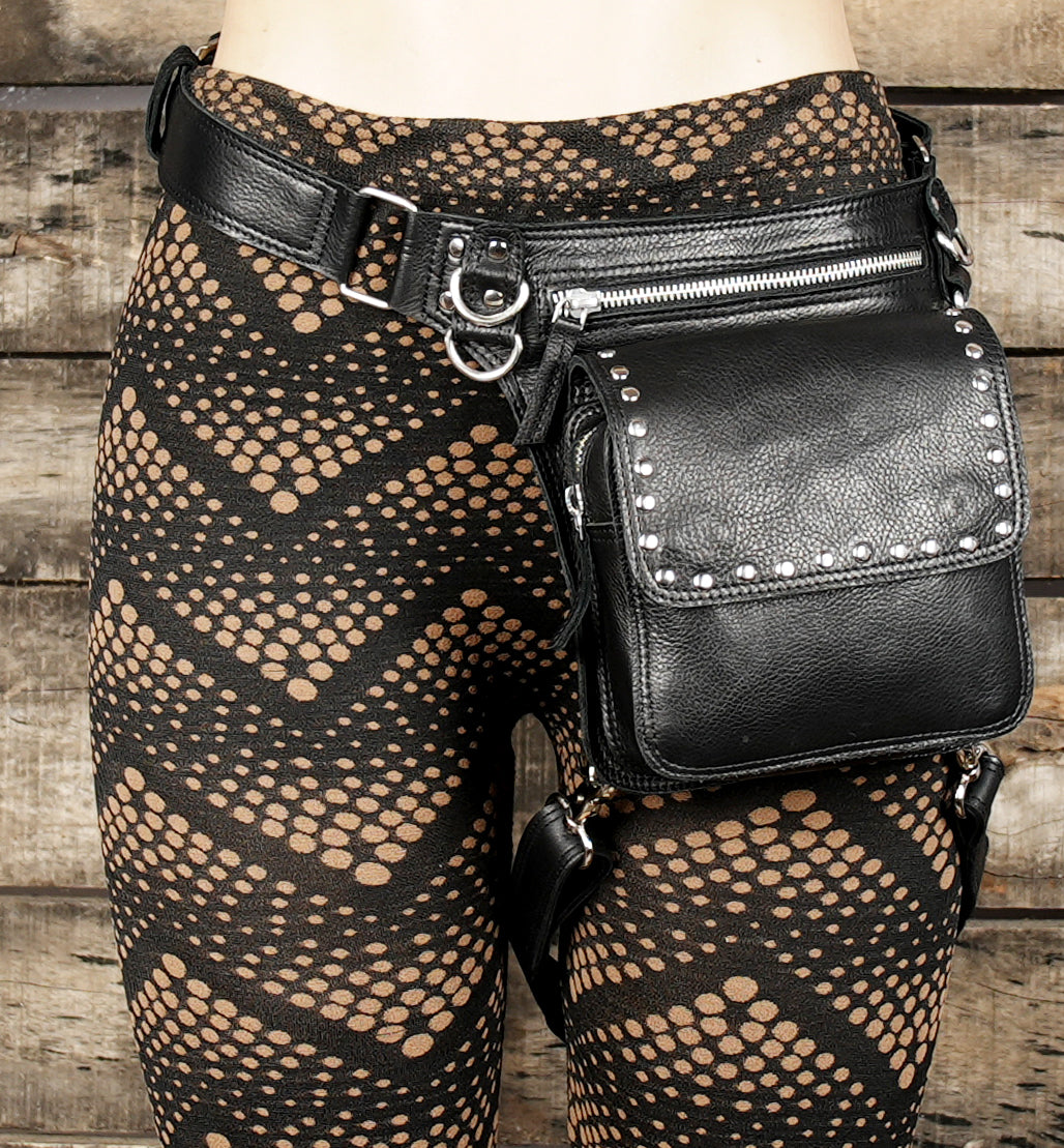 Steampunk cosplay leather thigh pouch with waist buckle straps