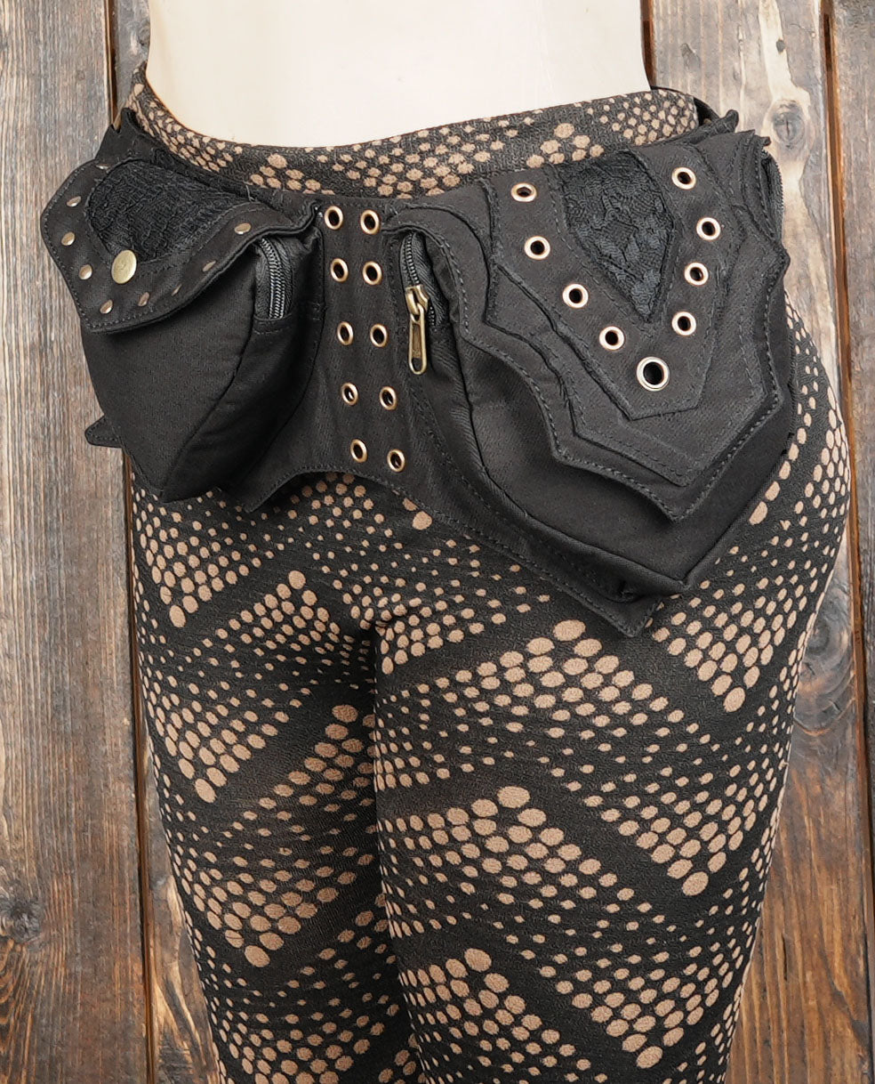 Unisex fashion belt bag with gothic-inspired rivets and zippers