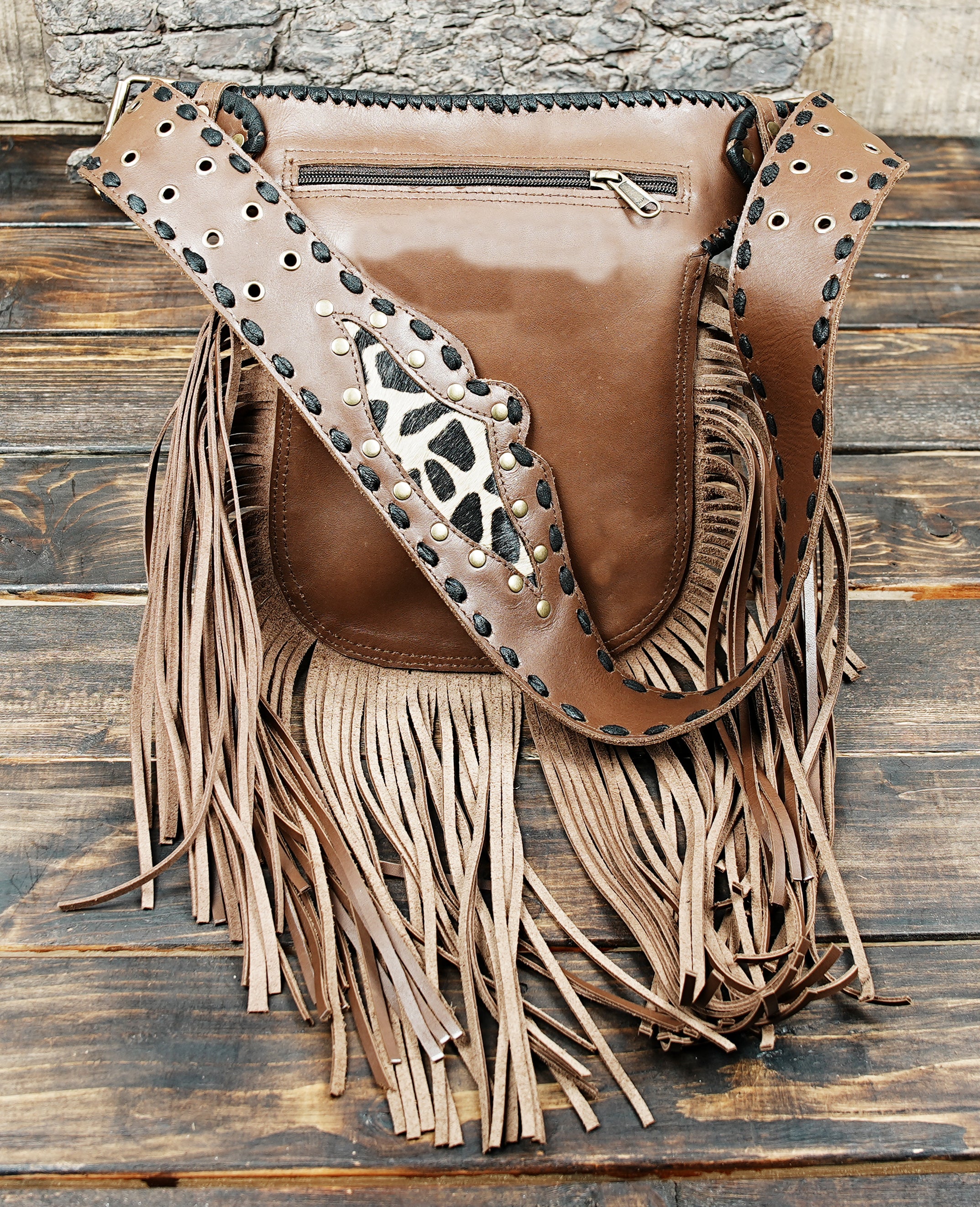 Handmade Black Leather Fringe Waist Bag: Festival Hip Belt  for men 