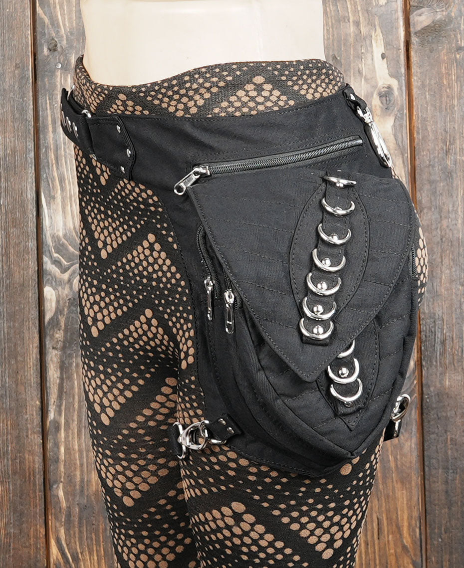 Black canvas thigh pouch with festival-ready design