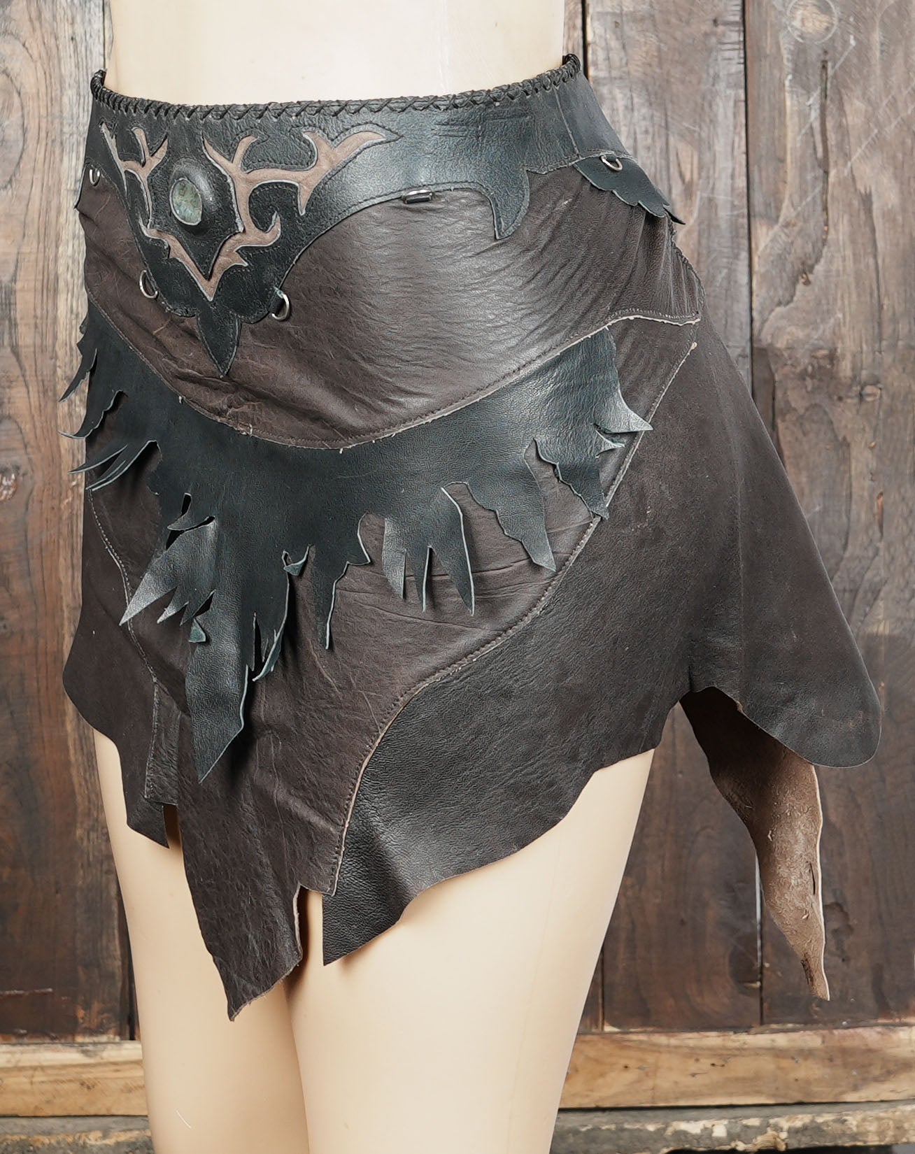 Adjustable brown leather belt skirt for cosplay or festival wear