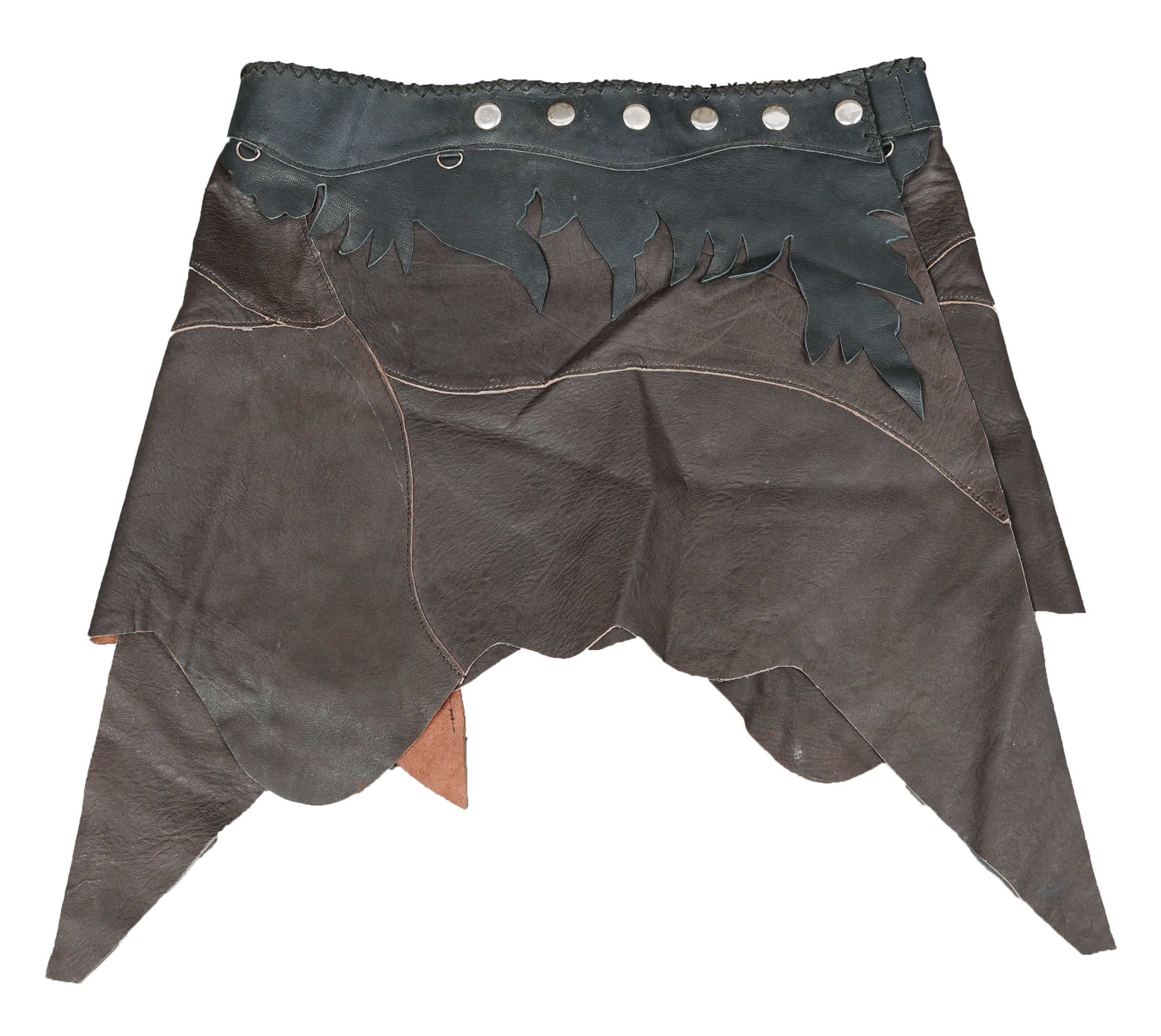 Designer leather skirt belt with handcrafted tribal pattern