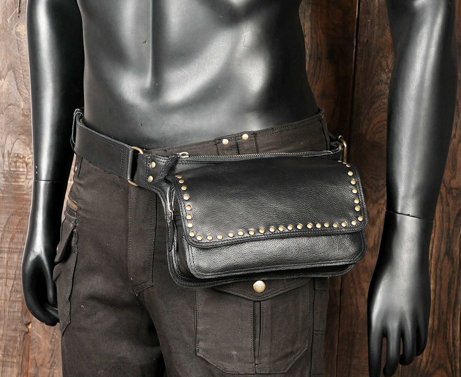Artisan-crafted leather belt bag for women with stud accents