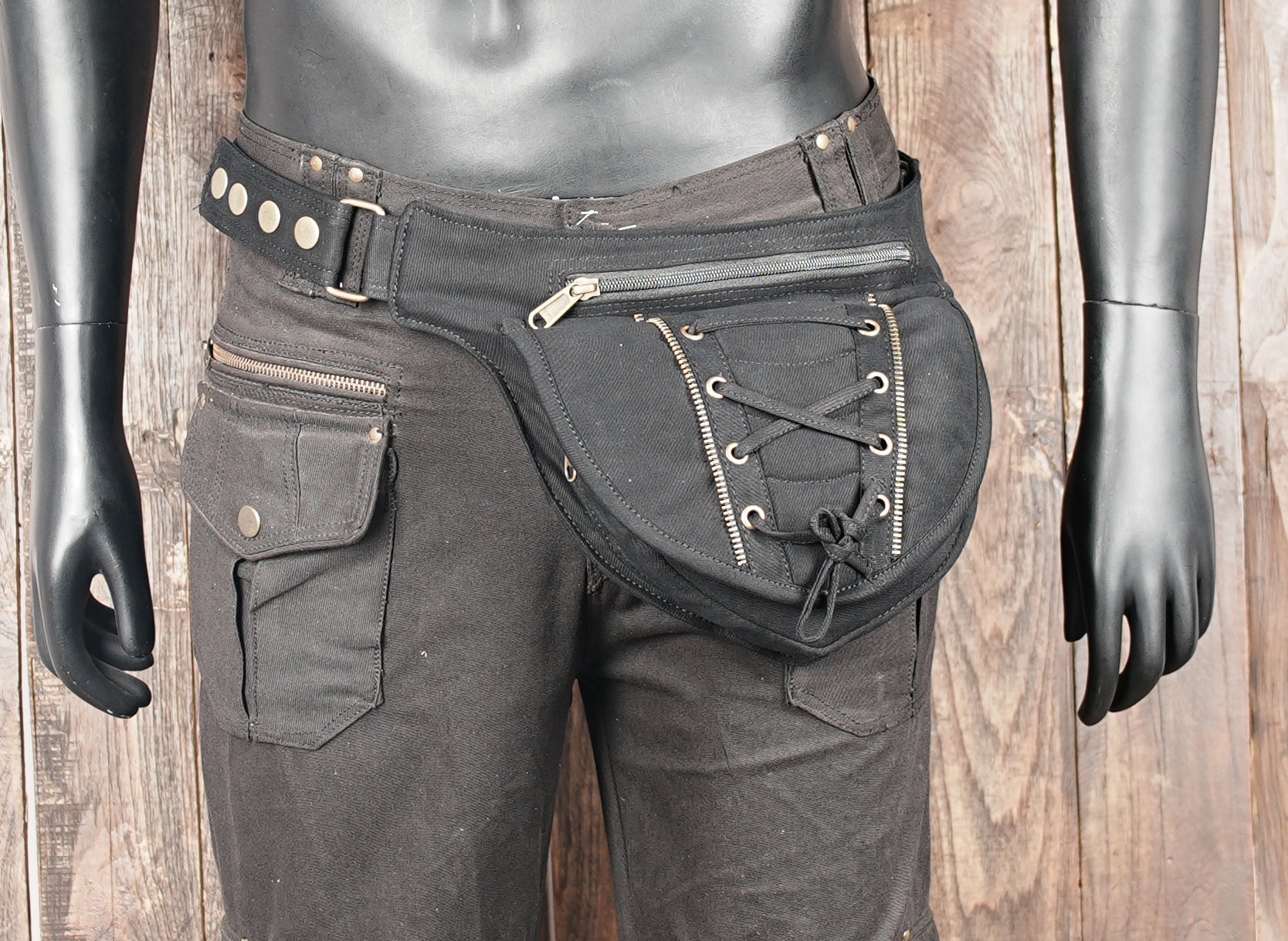 Handmade gothic festival pouch in black canvas