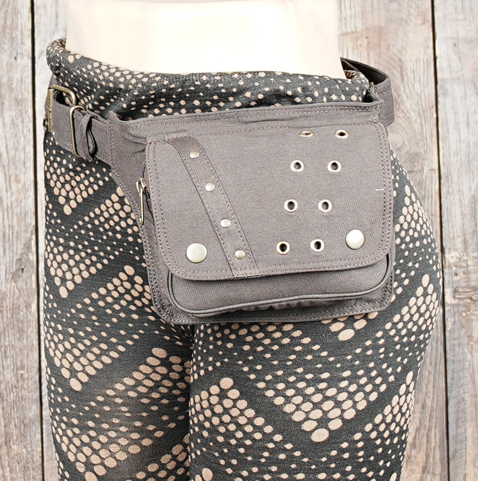 Retro-style brown fanny pack with rugged canvas fabric