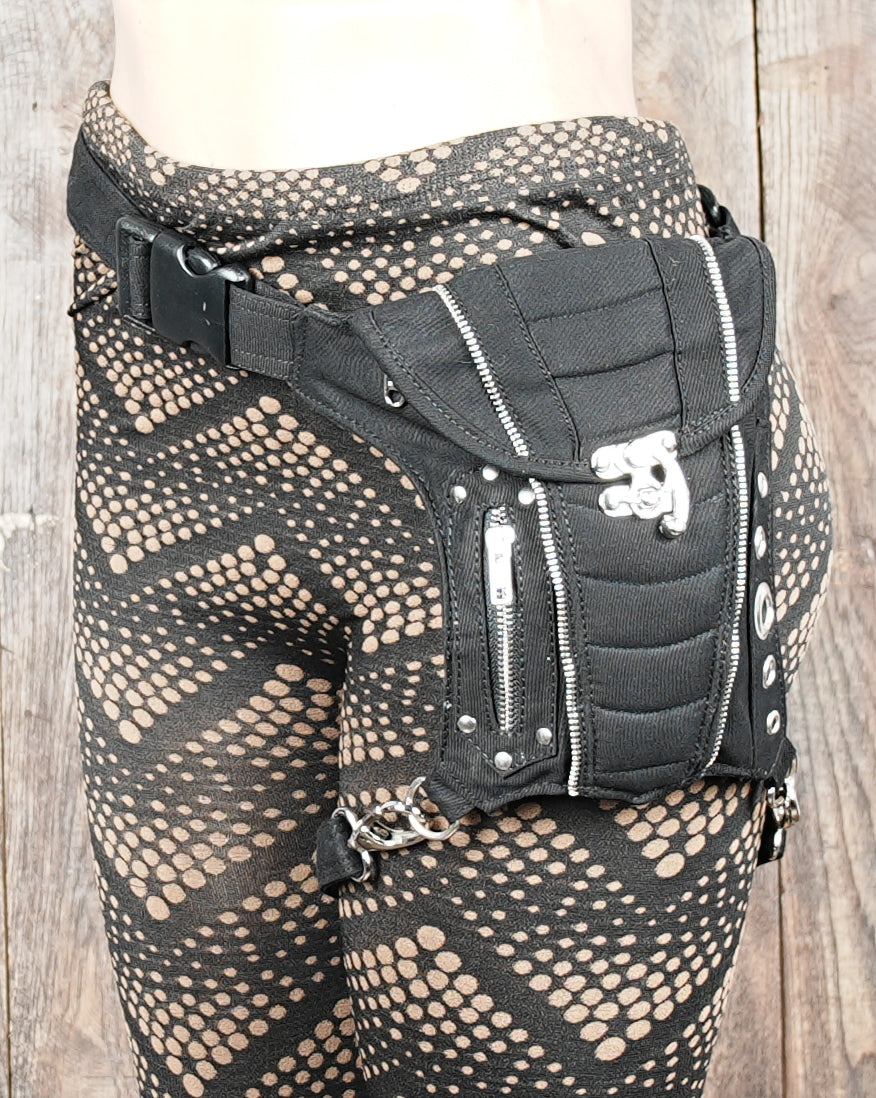 Cotton waist utility belt bag with silver hardware
