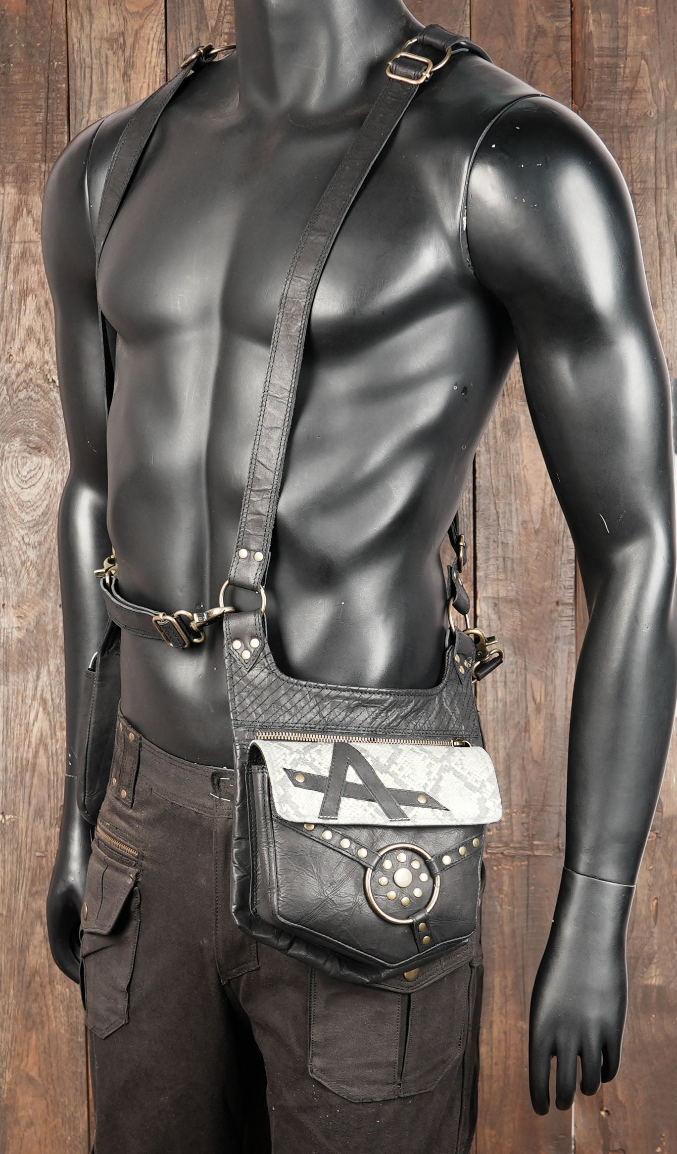 Handmade utility leather holster for outdoor, cosplay, or biker outfits.