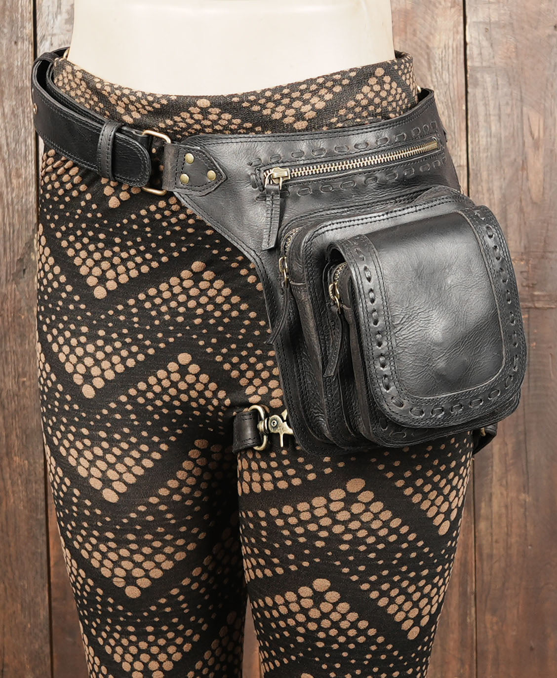 Utility leather hip and thigh belt with double strap design