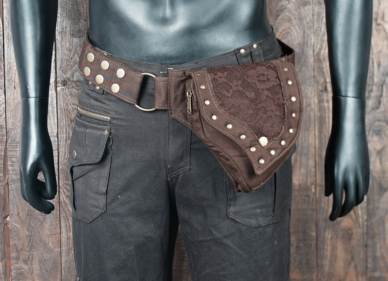 Practical brown lace festival belt pouch with storage