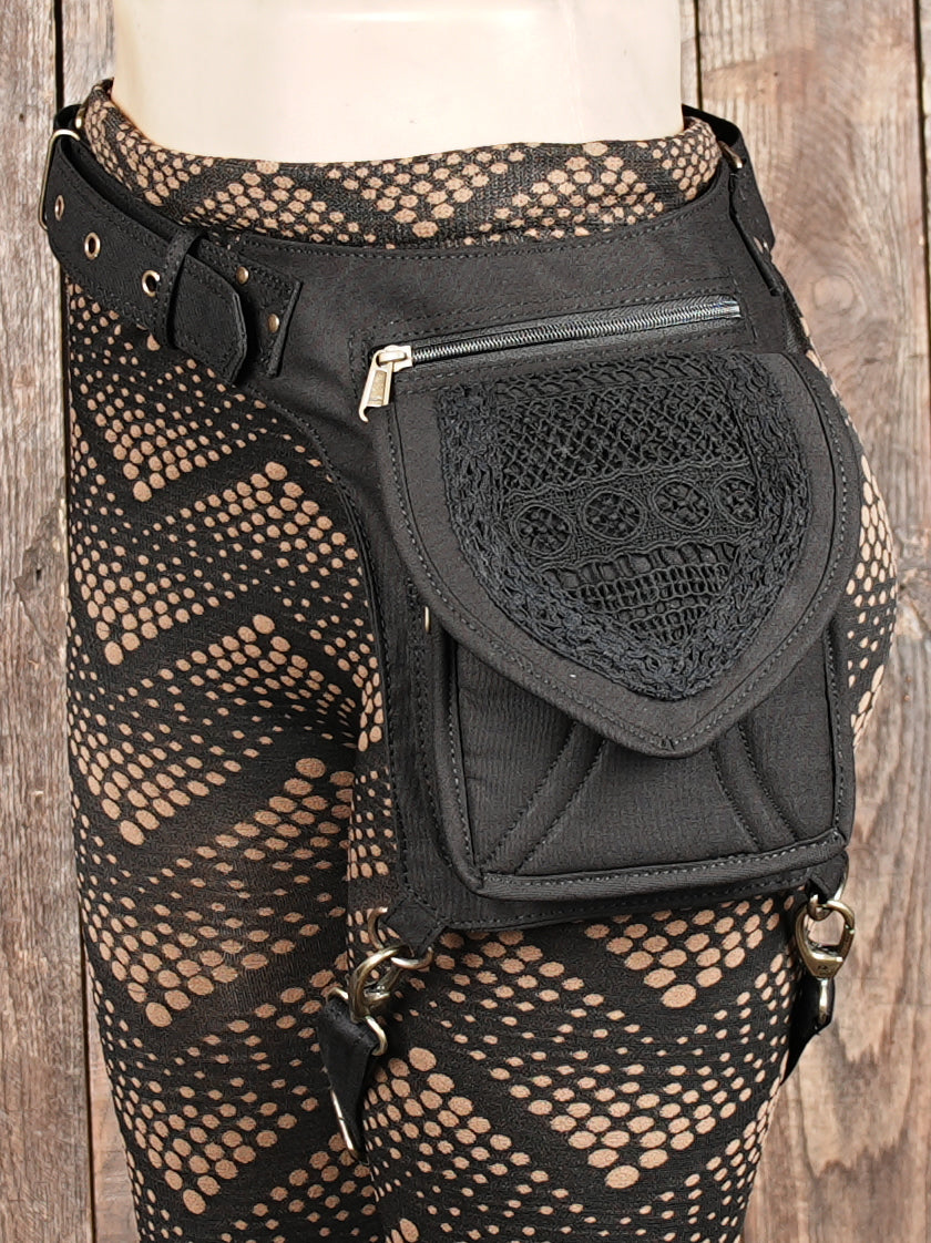 Adjustable cotton waist and thigh holster bag with secure pockets