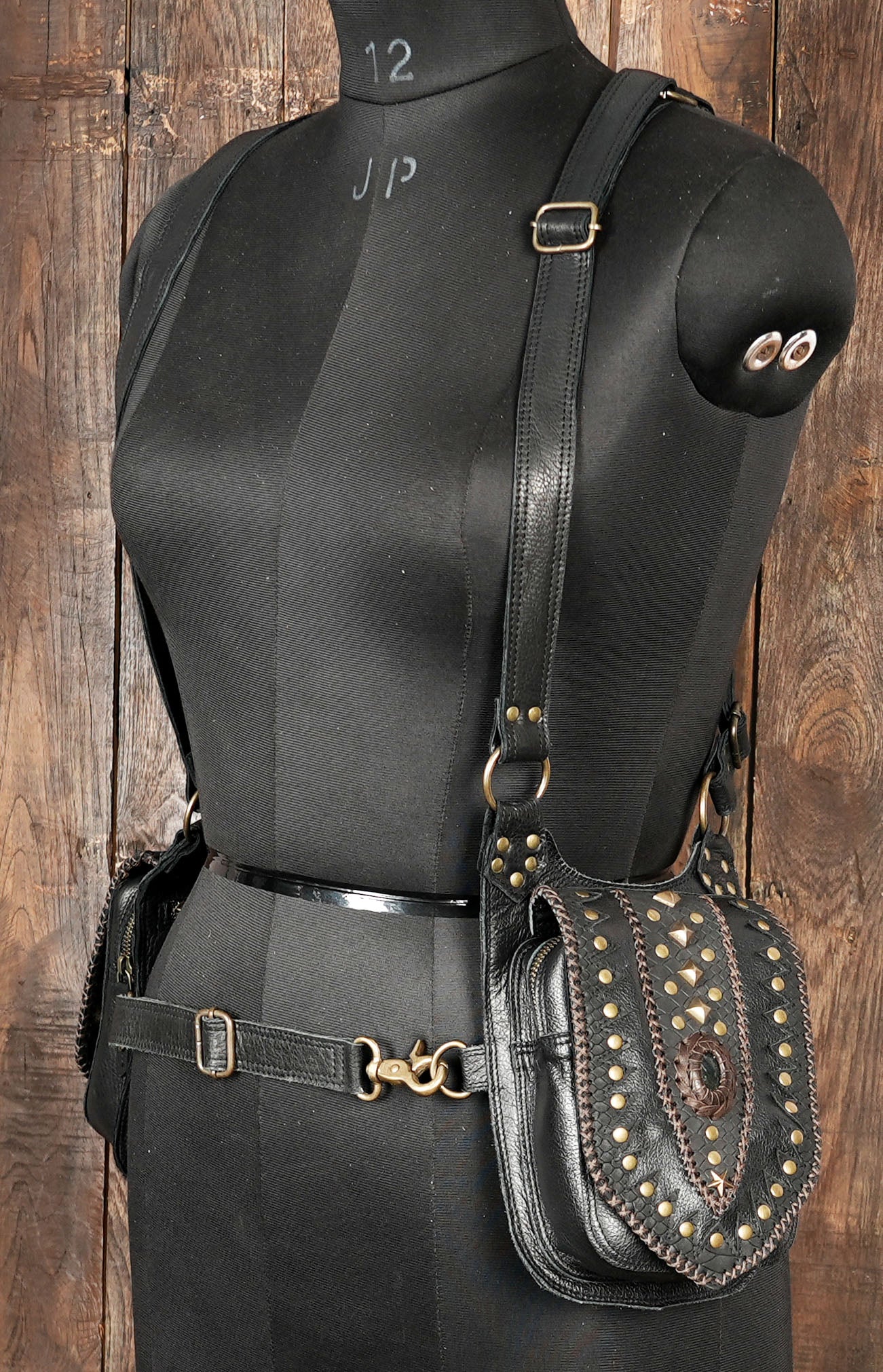 Handcrafted dual pouch leather holster for cosplay and travel