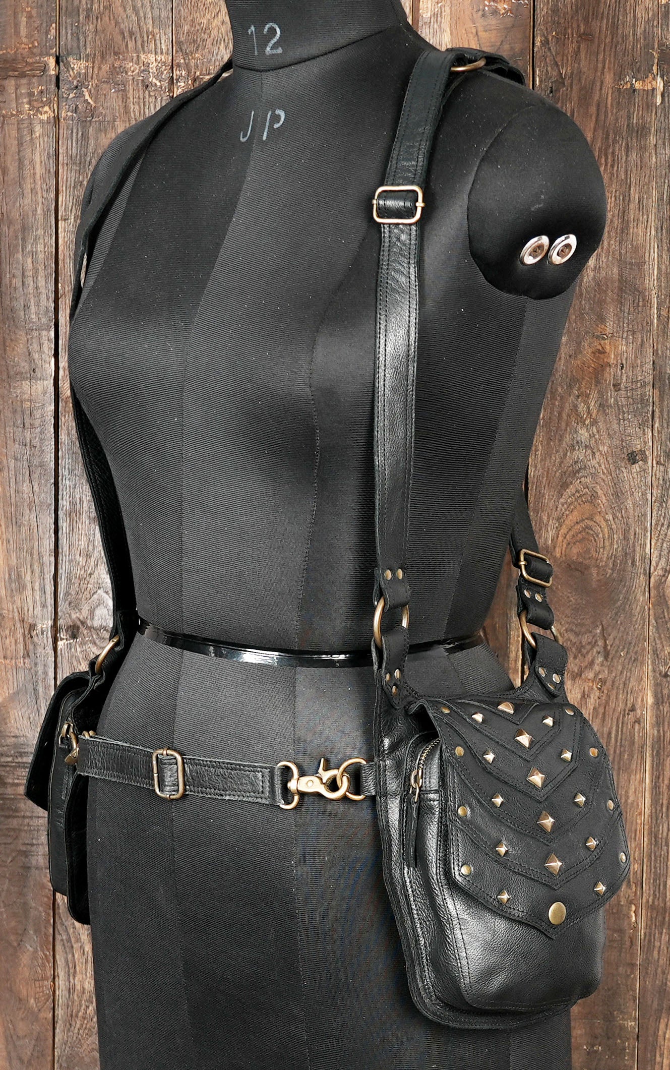 Steampunk-inspired leather shoulder holster