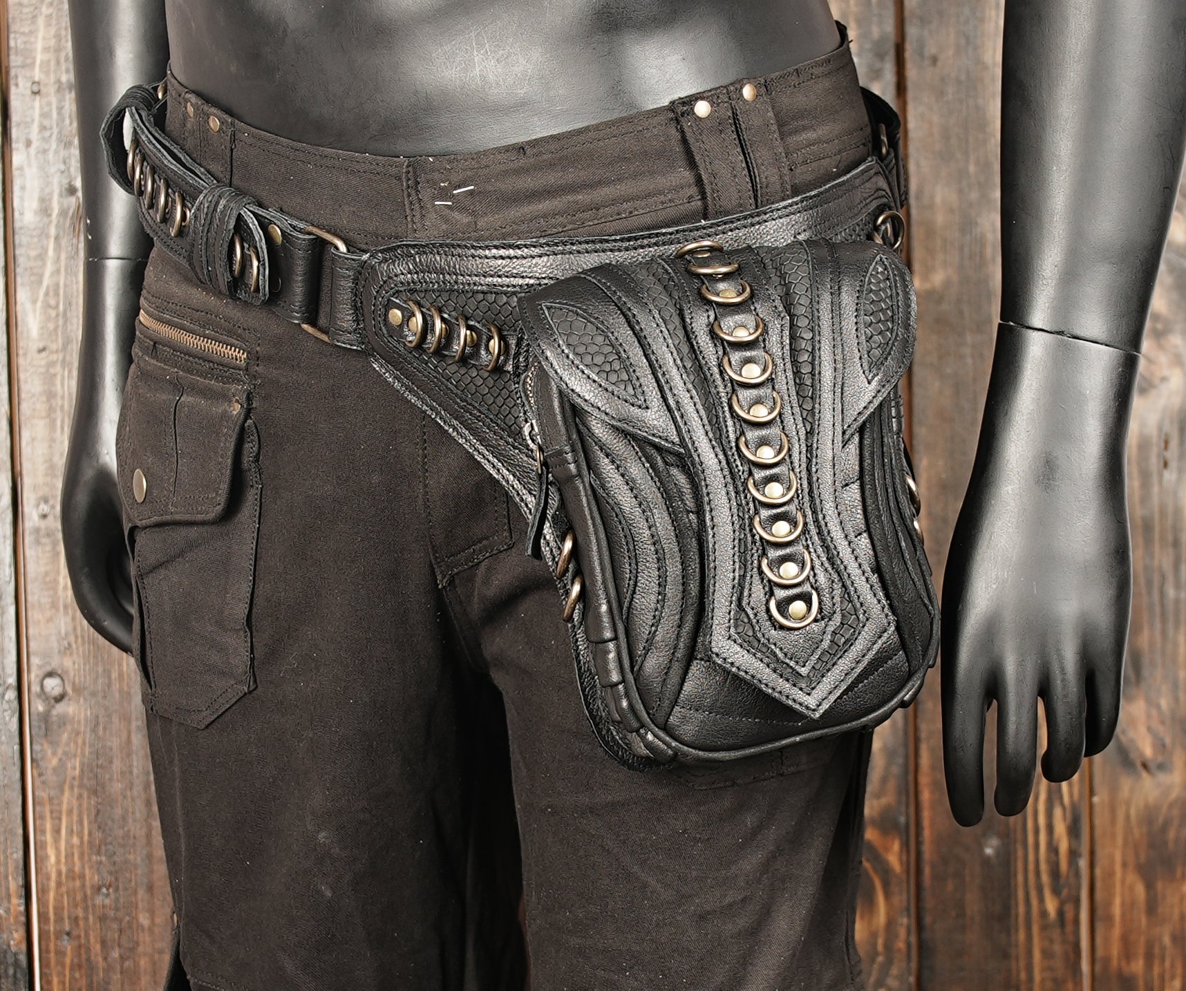 Buy Leather Steampunk Belt Bag Side Hip Bag With Buckles Black Festival Belt Bag Online in USA 