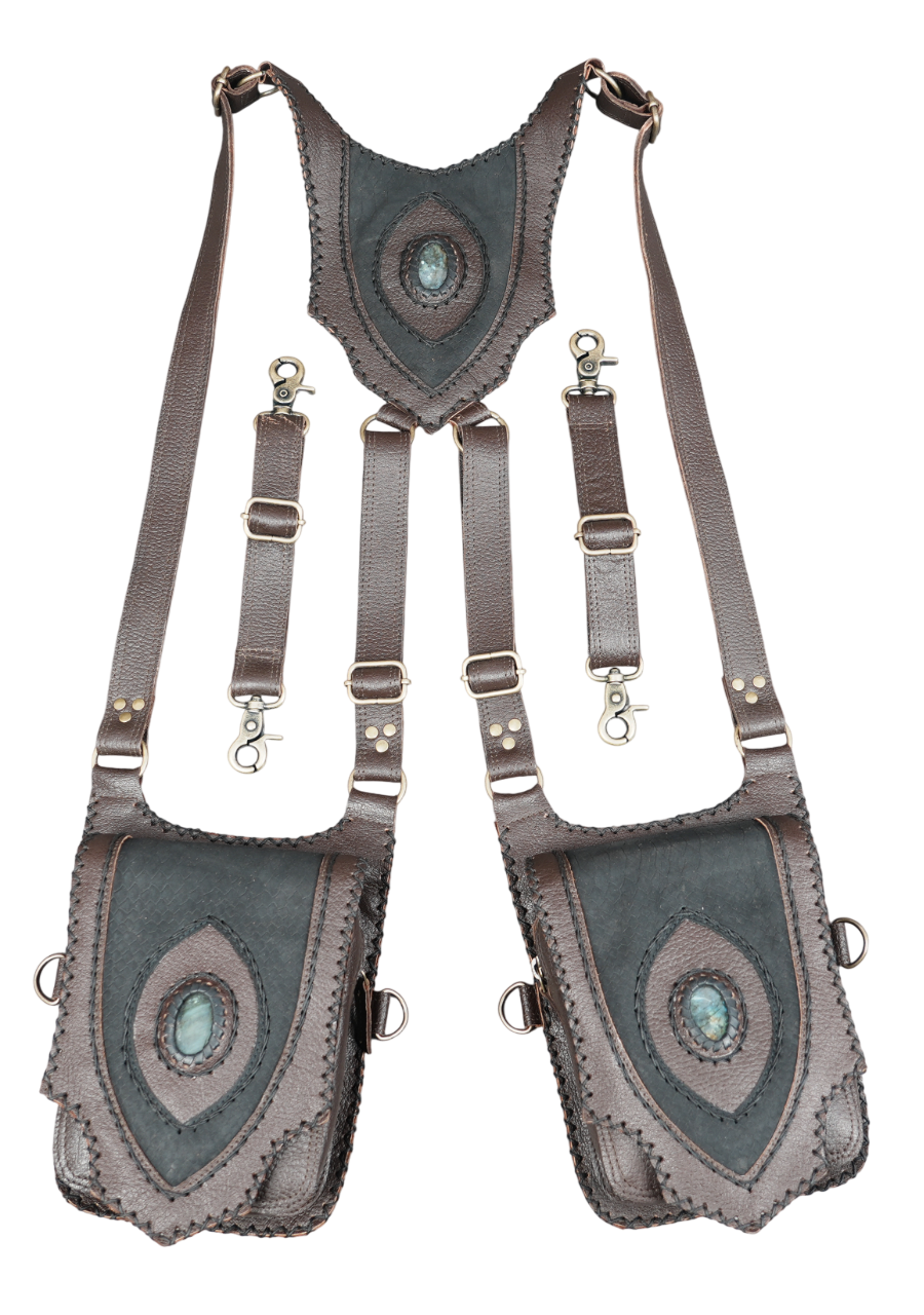 Adjustable tactical leather shoulder holster with rustic handmade finish