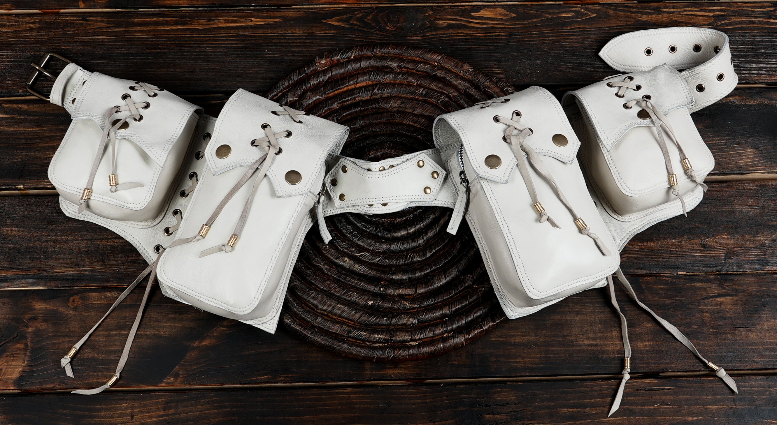 Leather Utility Belt, Pocket Belt, Leather Festival Belt, Steampunk Belt, Leather Pocket Belt, Boho Accessories, Travel Hip Bag  with white color 