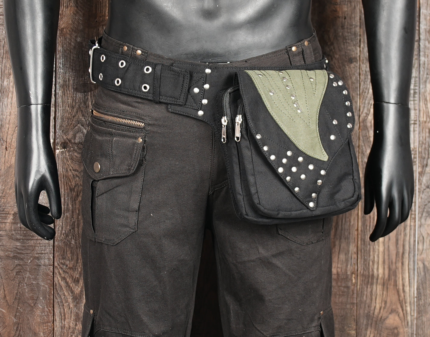 Gothic cotton waist pouch with rivet decorations