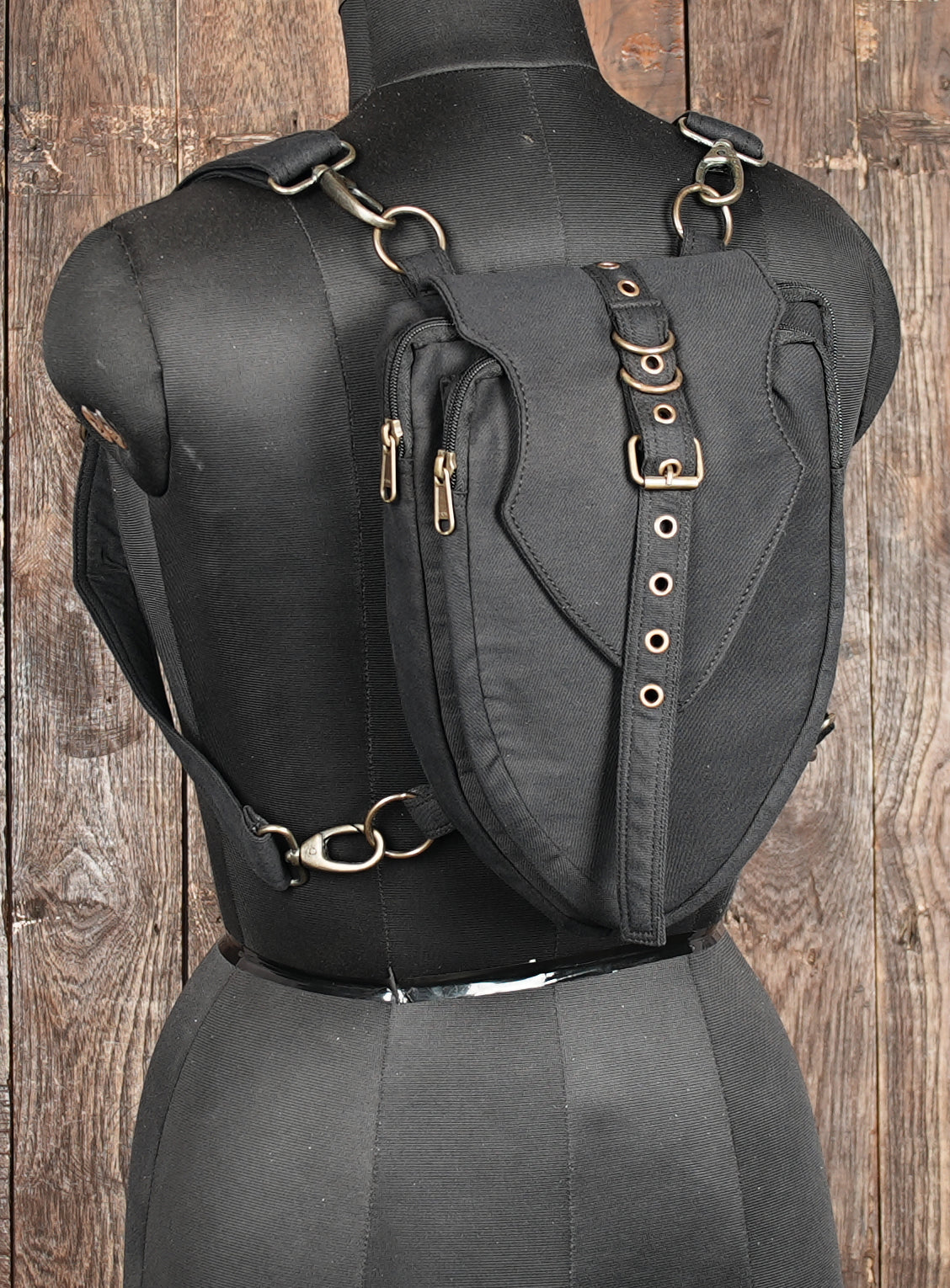 THE HOLSTER ~ Shoulder bag ~ Utility vest  ~ Fully adjustable ~ Black cotton ~ Unisex