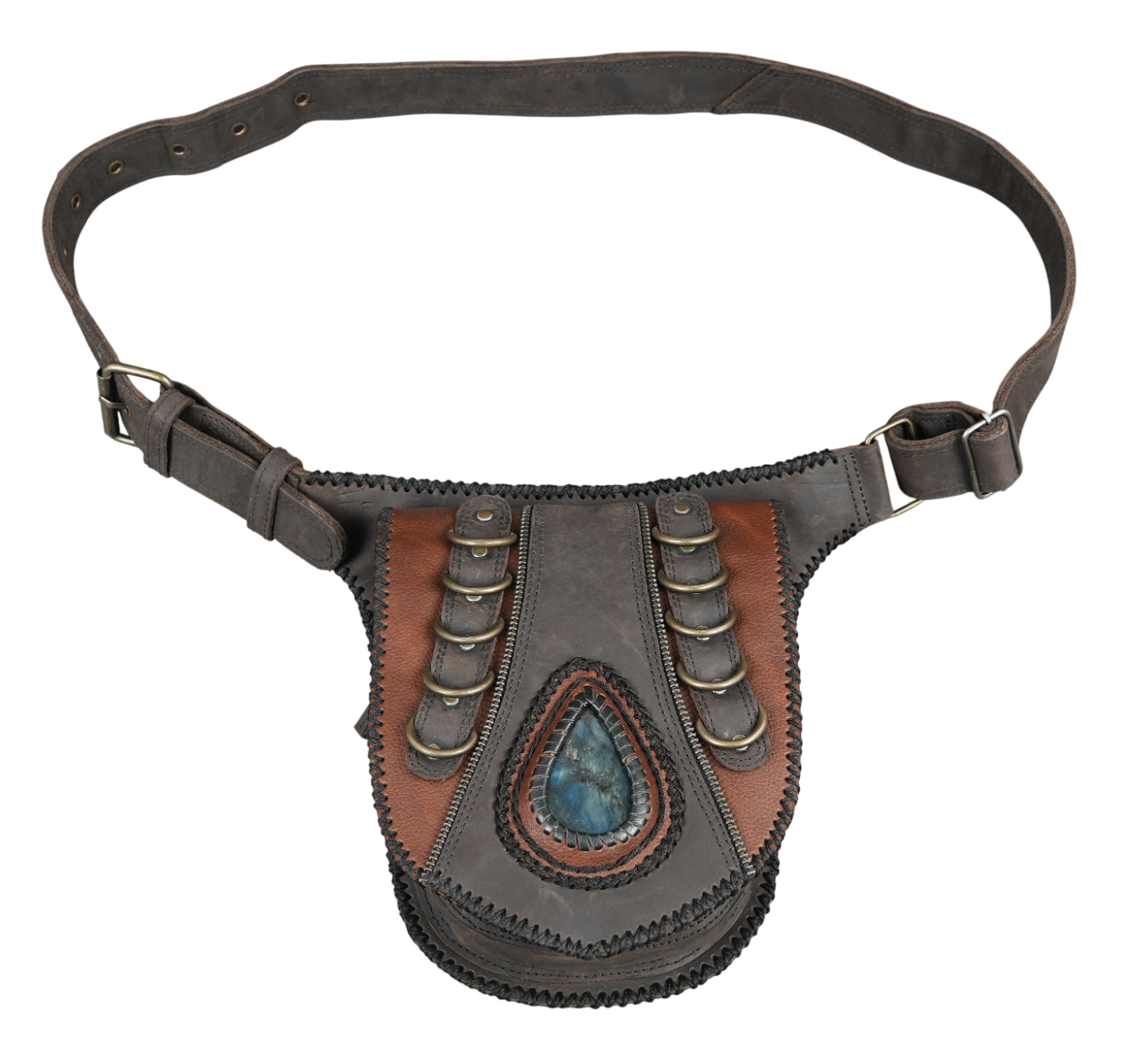 Outdoor event leather waist holster pouch with stone accent