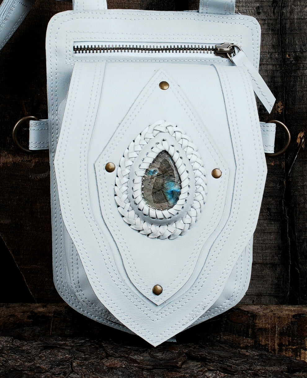 Artisan white leather holster harness with utility pockets