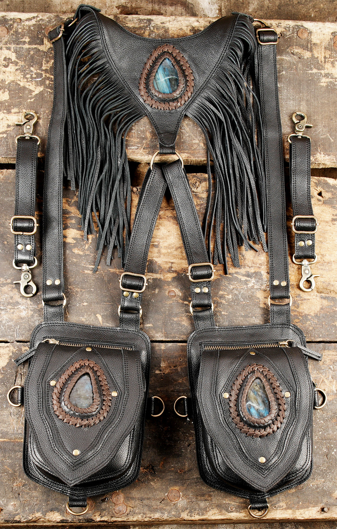 Boho Fringe Leather Holster Harness – Steampunk, Tribal & Burning Man Style Bag (LT-AB-HLS-6005)