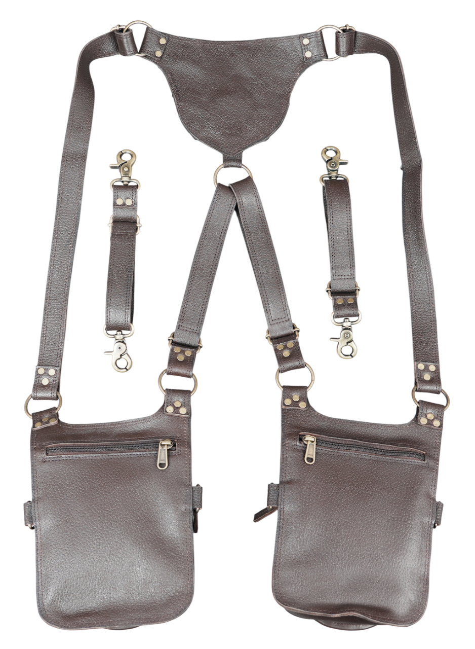 Double pocket cosplay holster with metal rings and fantasy style design