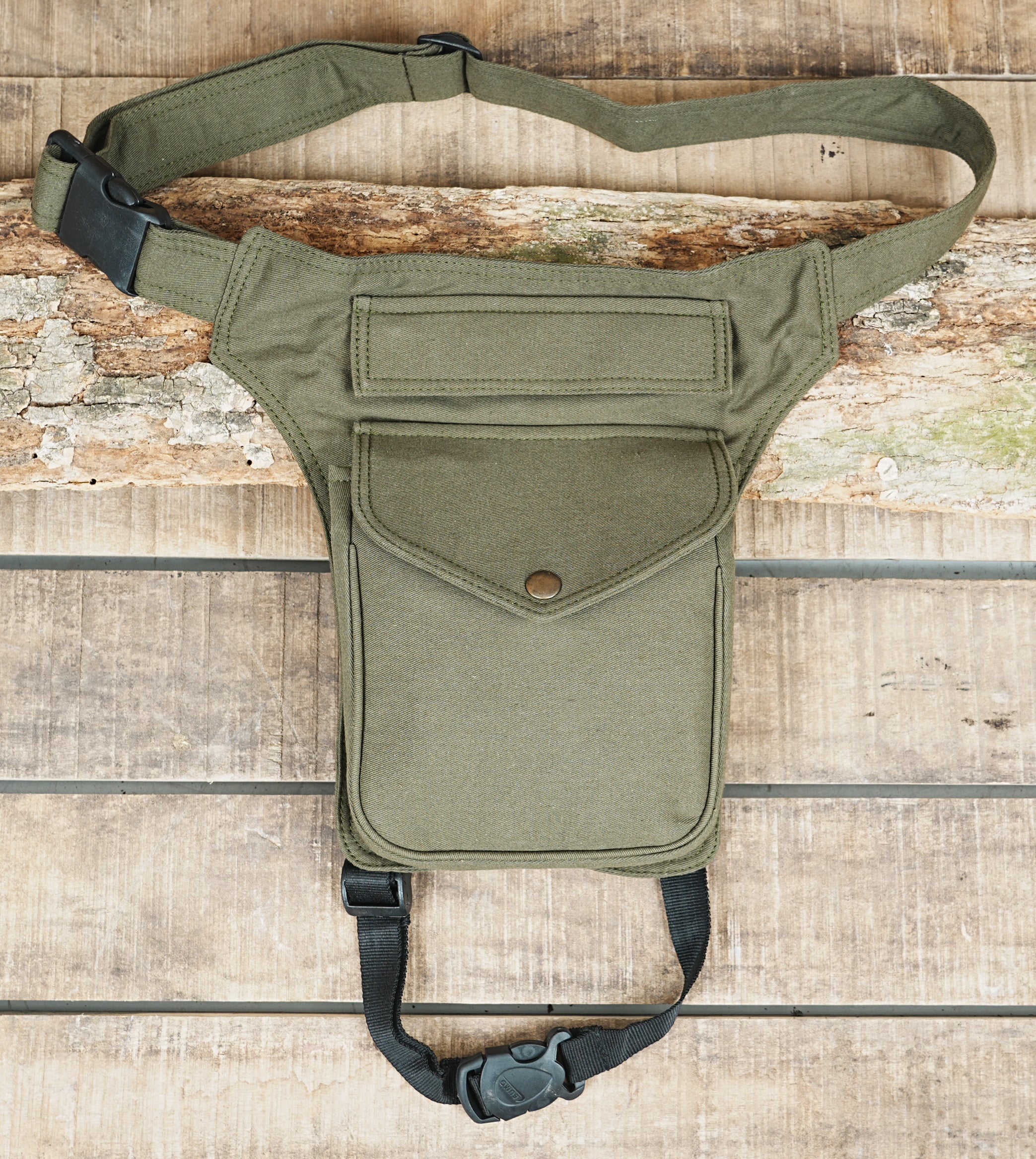 The adjustable waist and thigh straps provide a secure and customizable fit,