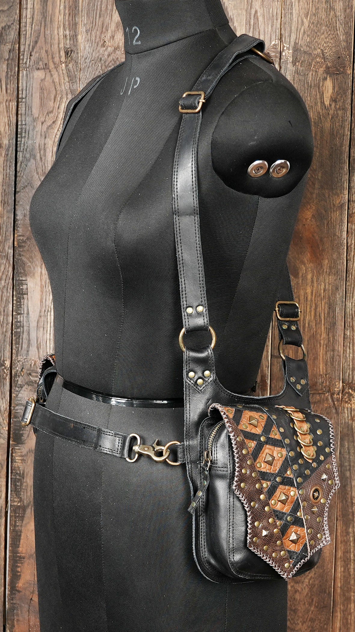 Artisan made leather festival harness bag for travel and cosplay