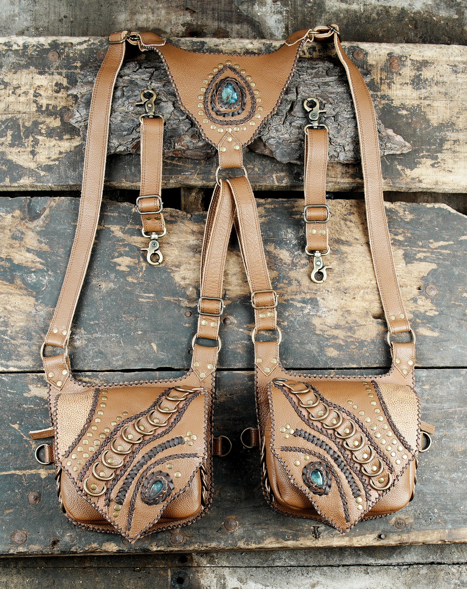 Unisex black leather holster harness handmade in USA