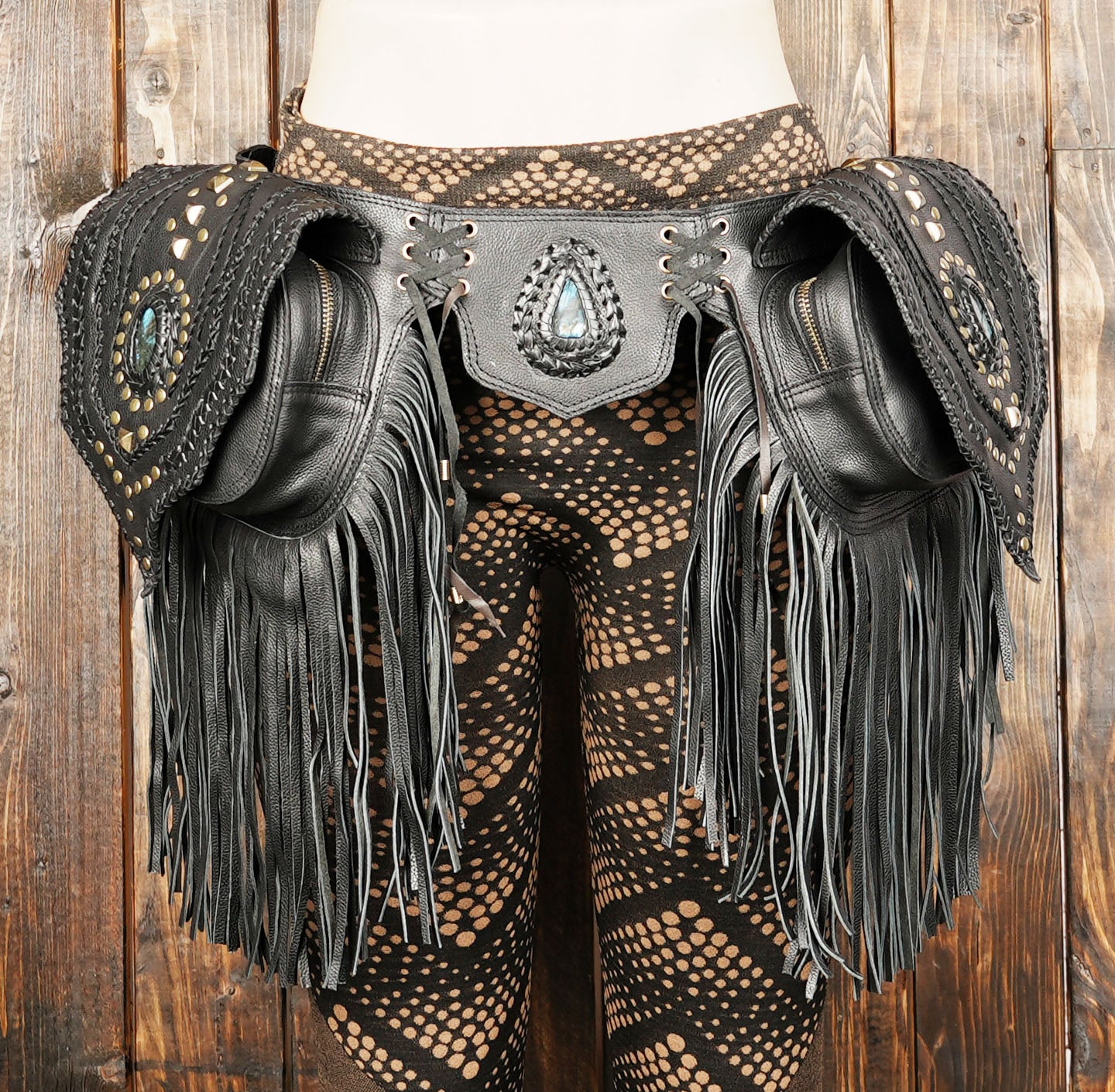 Festival-ready leather belt pouch with gemstone accents