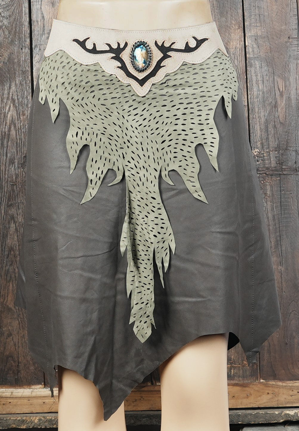 Women’s fashion leather skirt with rustic theme